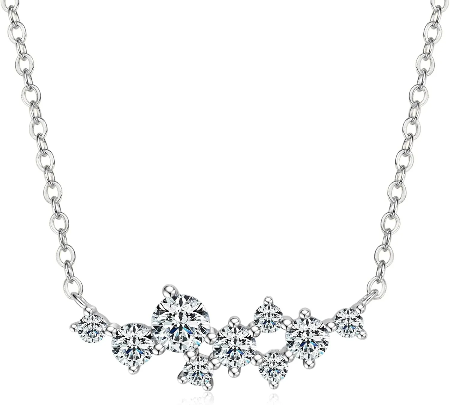 Moissanite Necklace for Women Sterling Silver, Cluster D Color VVS1 Round Cut Moissanite Pendant, Dainty Layering Choker Necklaces Jewelry Gifts, 16 to 18 Inch, 925 Sterling Silver 18K White Gold Plated Birthday Christmas Gifts for Women