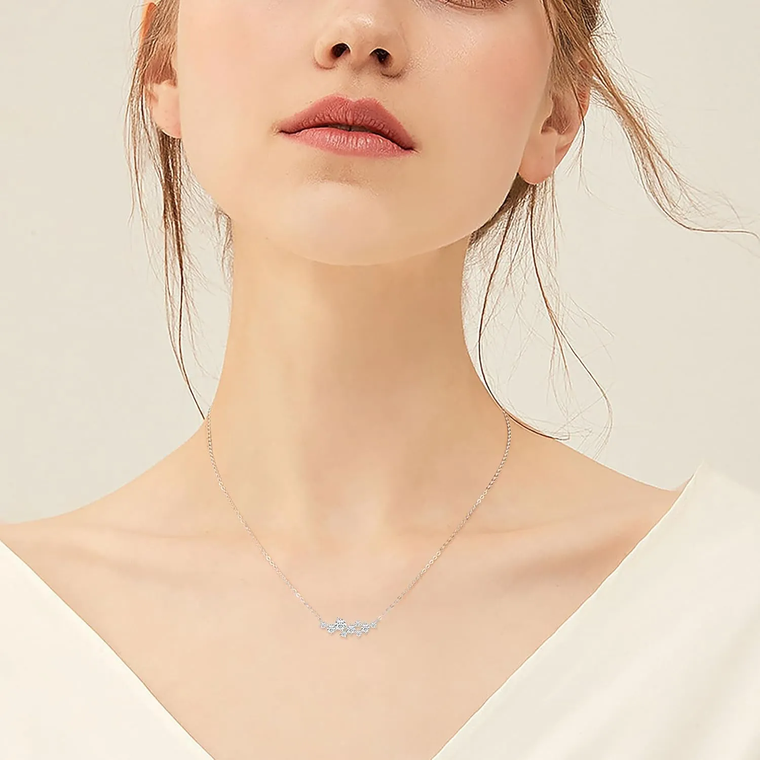 Moissanite Necklace for Women Sterling Silver, Cluster D Color VVS1 Round Cut Moissanite Pendant, Dainty Layering Choker Necklaces Jewelry Gifts, 16 to 18 Inch, 925 Sterling Silver 18K White Gold Plated Birthday Christmas Gifts for Women