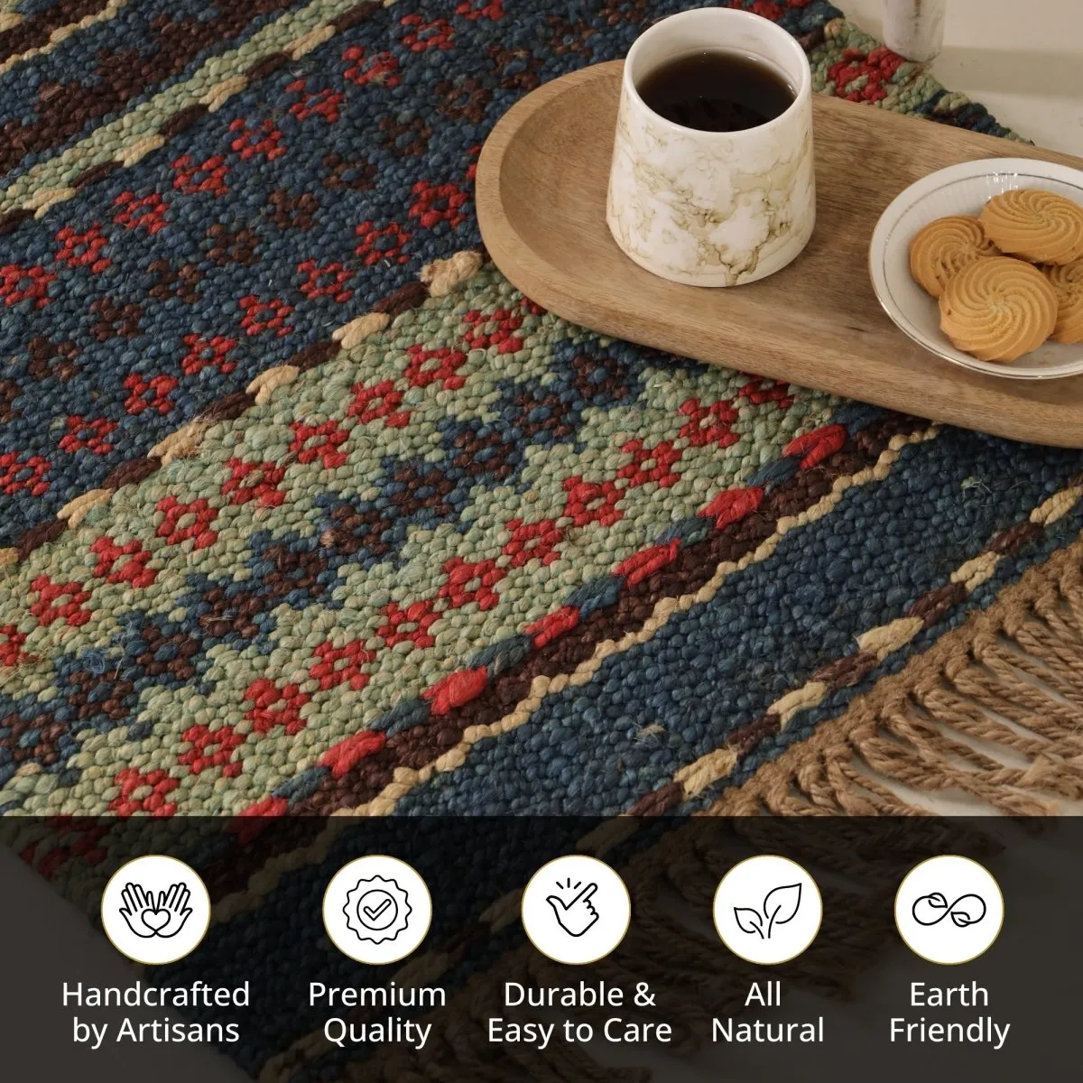 Multicoloured Sustainable Floor Rug  In 2 x 3ft | Geometric Pattern | Handcrafted In India