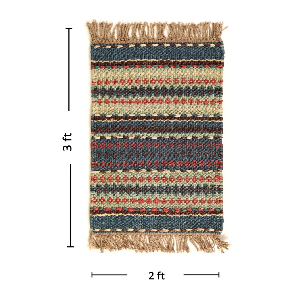 Multicoloured Sustainable Floor Rug  In 2 x 3ft | Geometric Pattern | Handcrafted In India