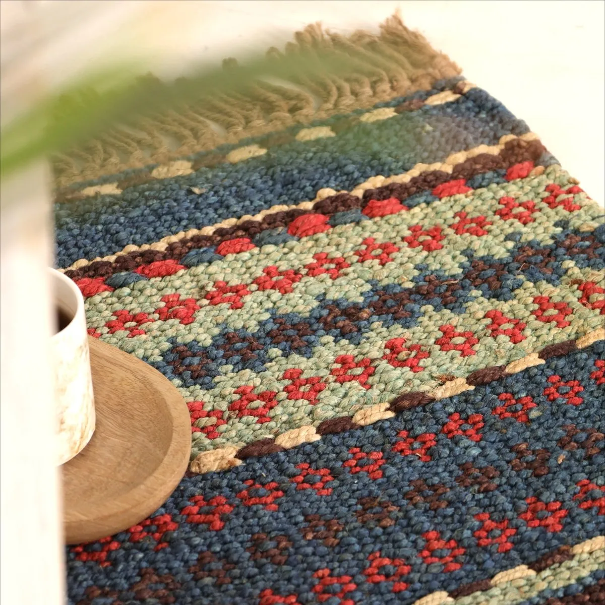 Multicoloured Sustainable Floor Rug  In 2 x 3ft | Geometric Pattern | Handcrafted In India