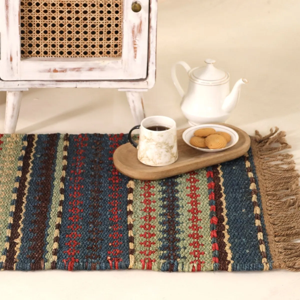 Multicoloured Sustainable Floor Rug  In 2 x 3ft | Geometric Pattern | Handcrafted In India