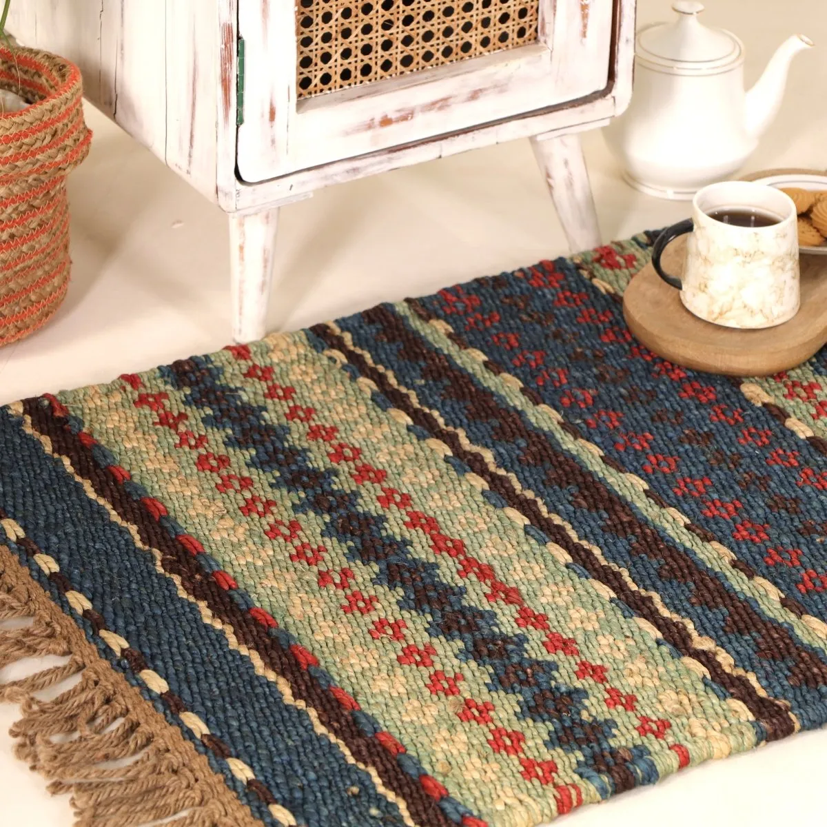 Multicoloured Sustainable Floor Rug  In 2 x 3ft | Geometric Pattern | Handcrafted In India