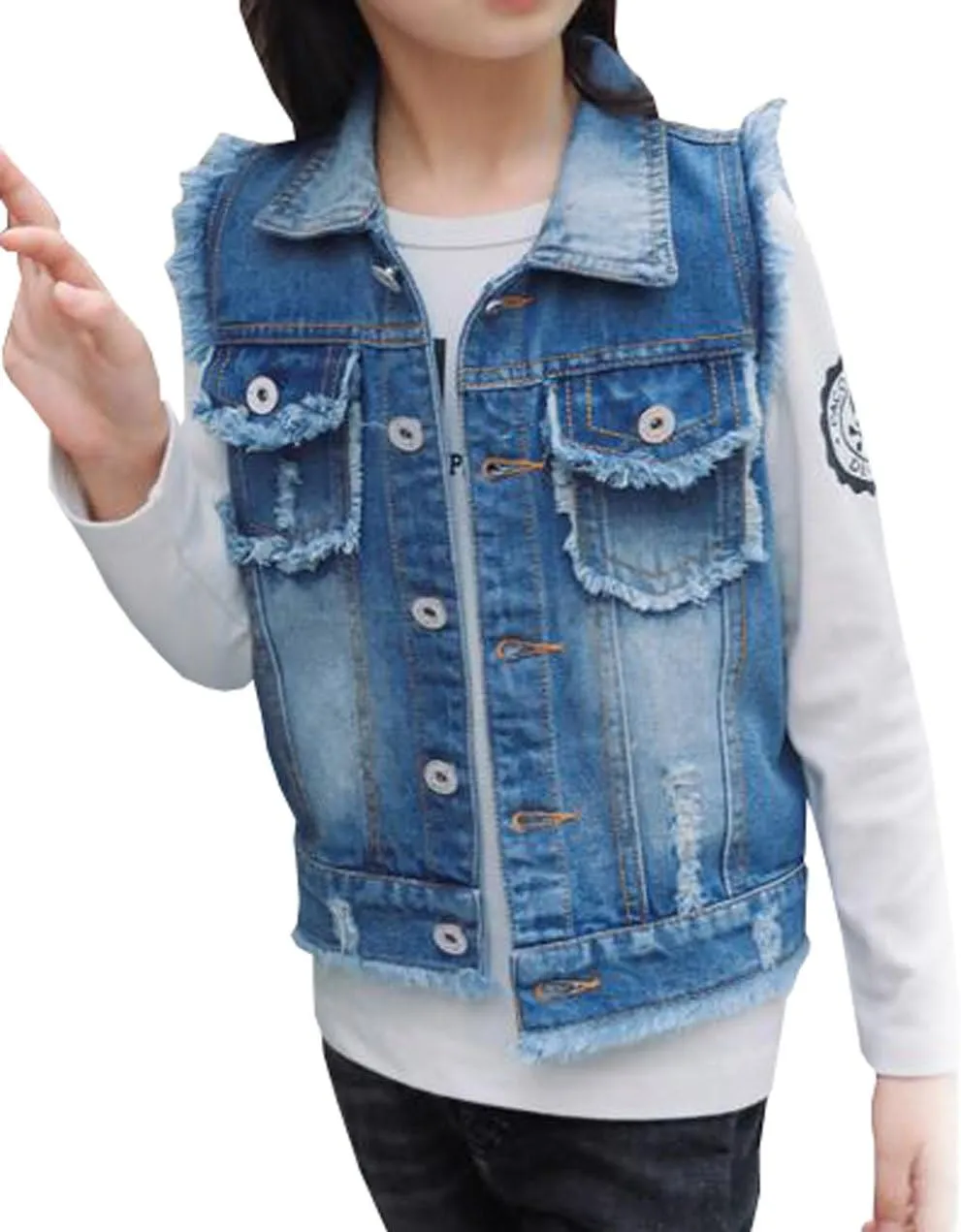 MYtodo Solid color girl vest burr cowboy vest children cardigan jacket