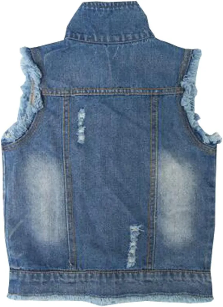 MYtodo Solid color girl vest burr cowboy vest children cardigan jacket