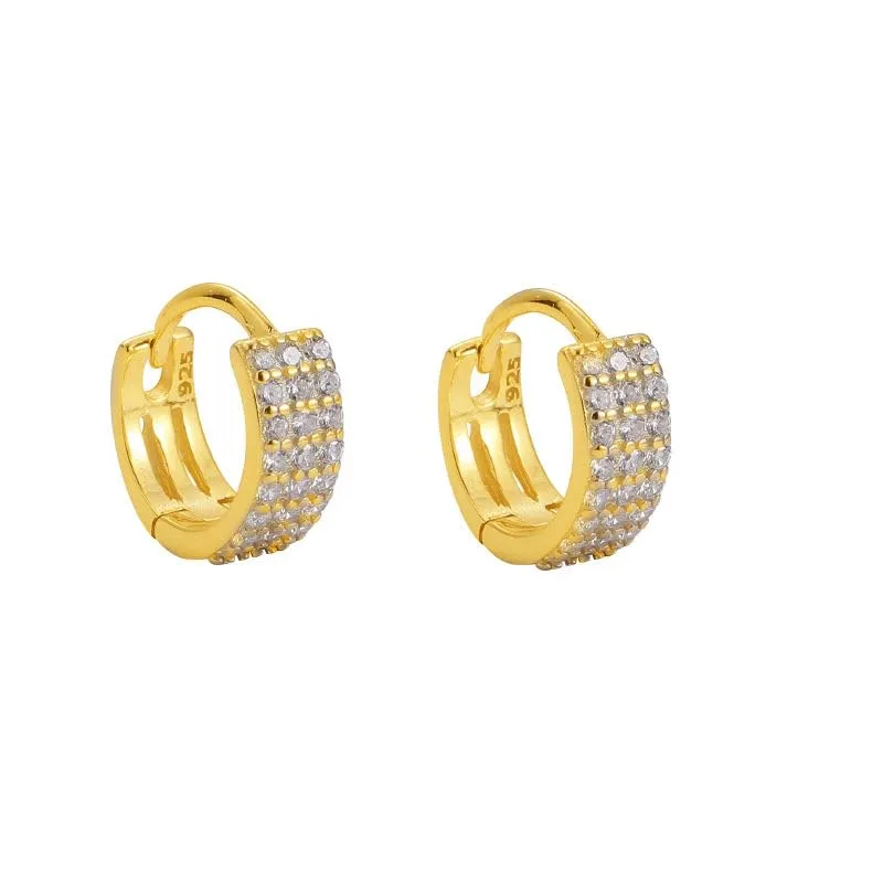 NEW fashion minimalist earrings 925 sterling silver diamond hoop earrings gold plated small zirconia huggie earrings for women (silver)
