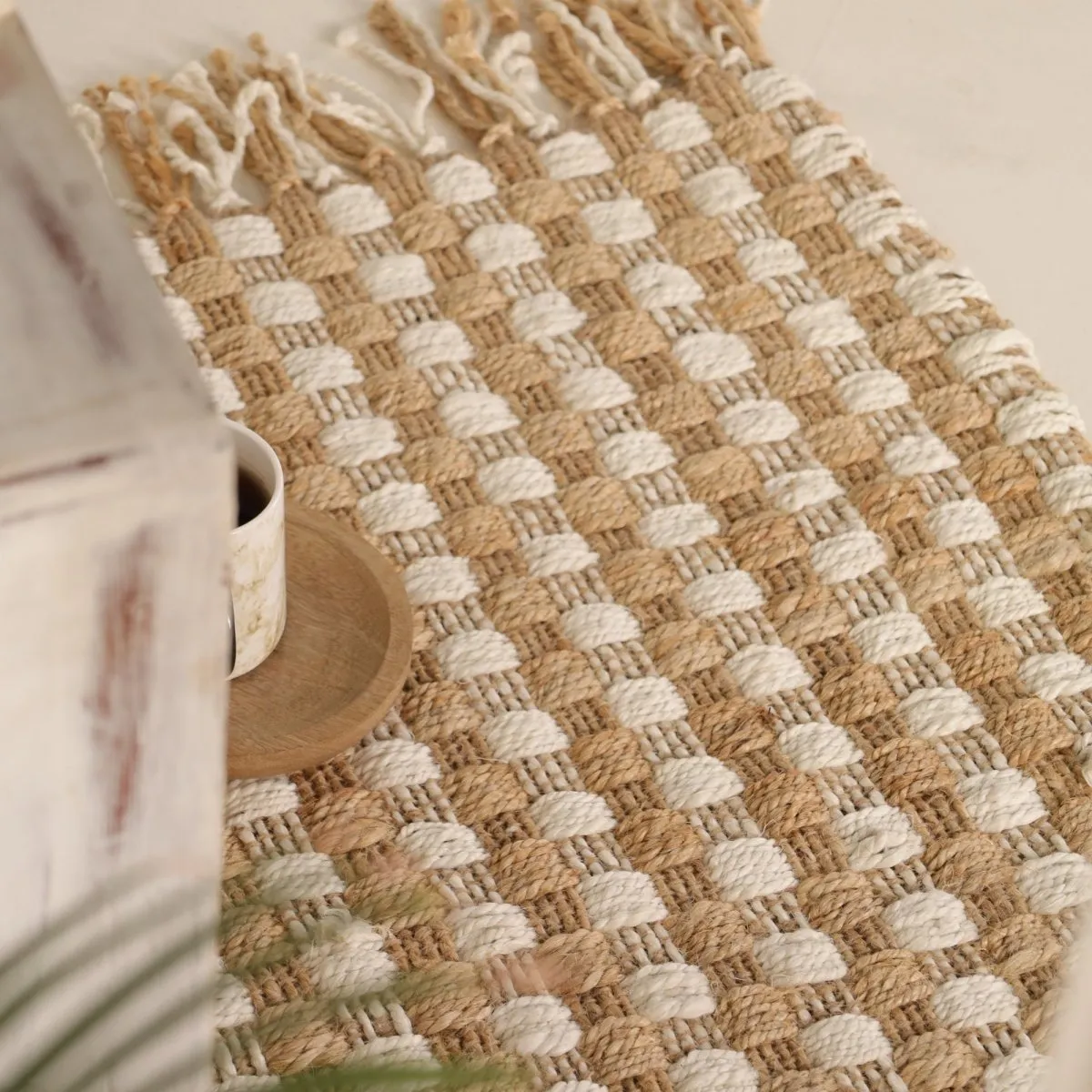 Off White Sustainable Floor Rug In 2 x 3 ft | Geometric Pattern | Handcrafted In India