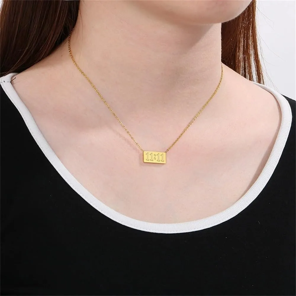 OIDIMS Unique 11:11 Square Shape Pendant Necklace for Women Men's 18k Gold Plated Dainty Angel Number Choker Necklaces Adjustable Chain Personalization Lucky Numerology Jewelry Meaningful Gifts