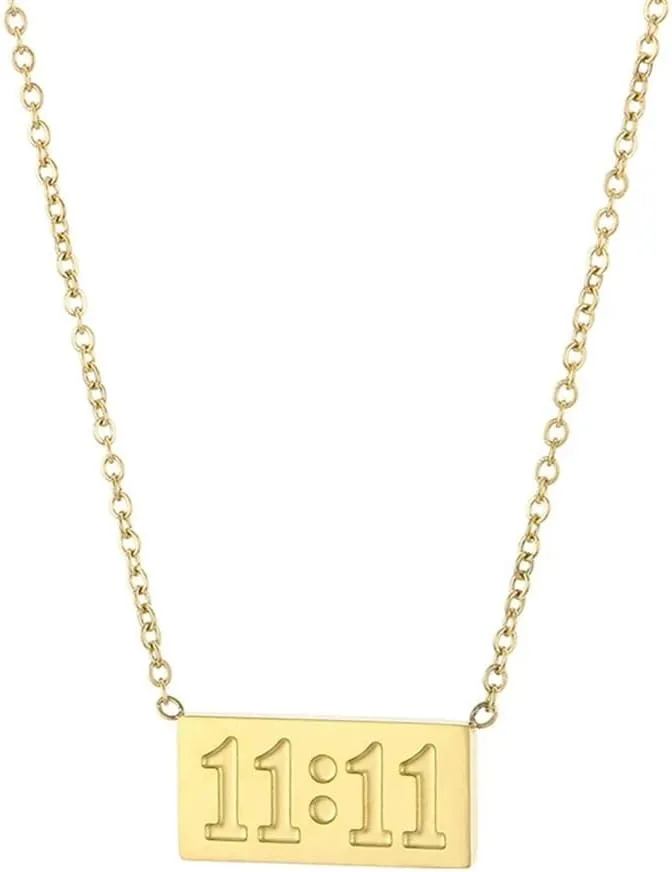 OIDIMS Unique 11:11 Square Shape Pendant Necklace for Women Men's 18k Gold Plated Dainty Angel Number Choker Necklaces Adjustable Chain Personalization Lucky Numerology Jewelry Meaningful Gifts