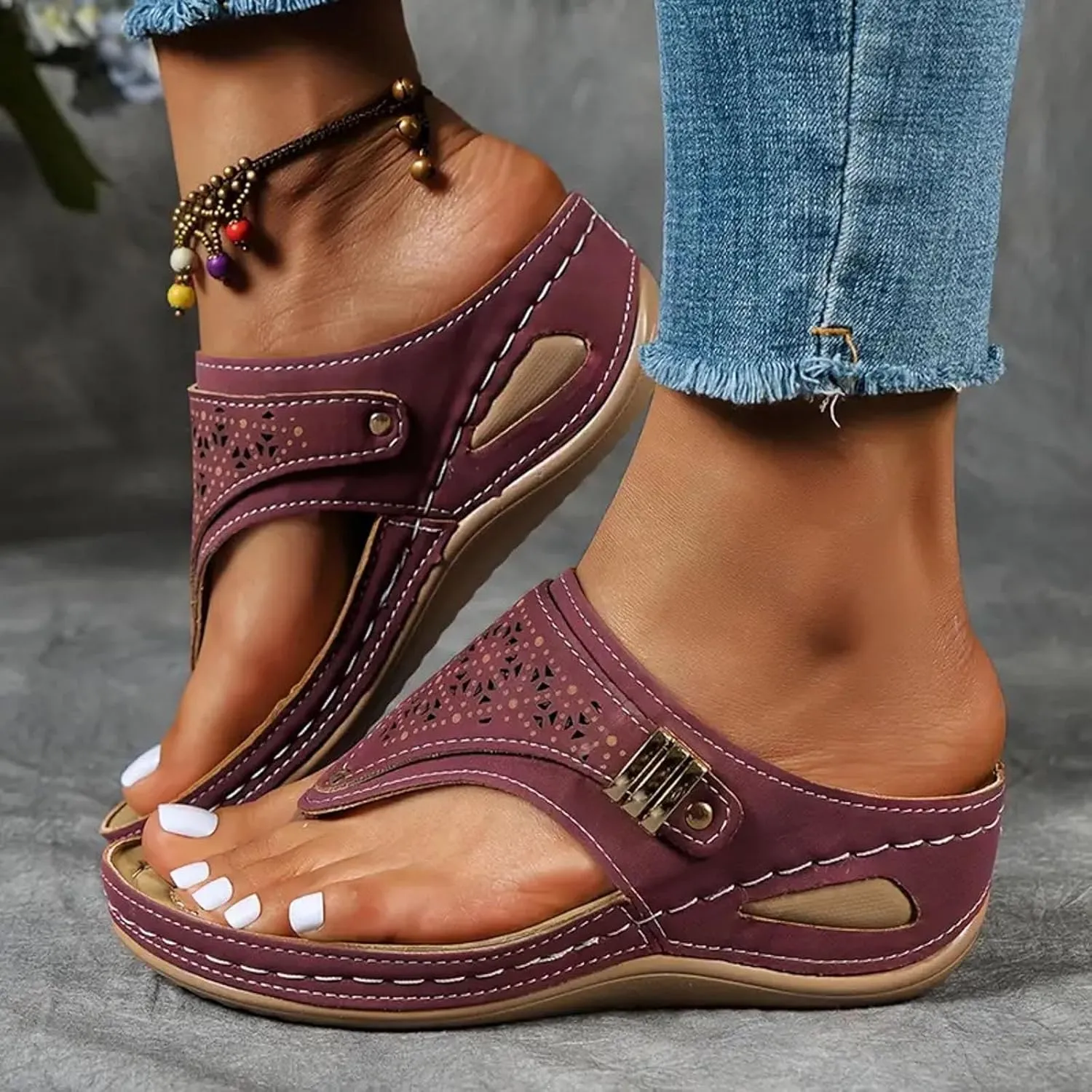 Orthopedic Sandals for Women Dressy Summer 2025, Womens Comfortable Sandal Arch Support Wedges Non Slip Flip Flops Slides