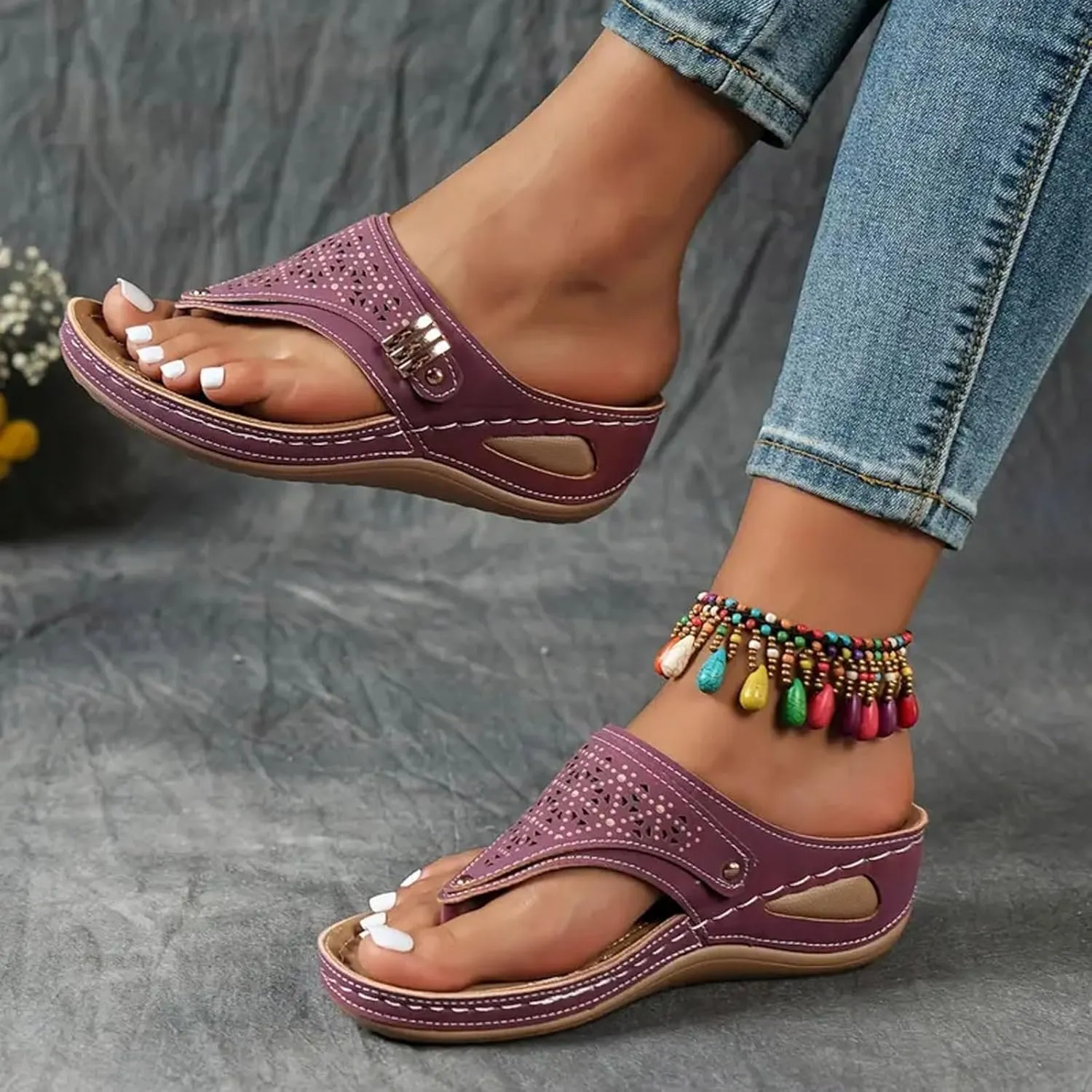 Orthopedic Sandals for Women Dressy Summer 2025, Womens Comfortable Sandal Arch Support Wedges Non Slip Flip Flops Slides