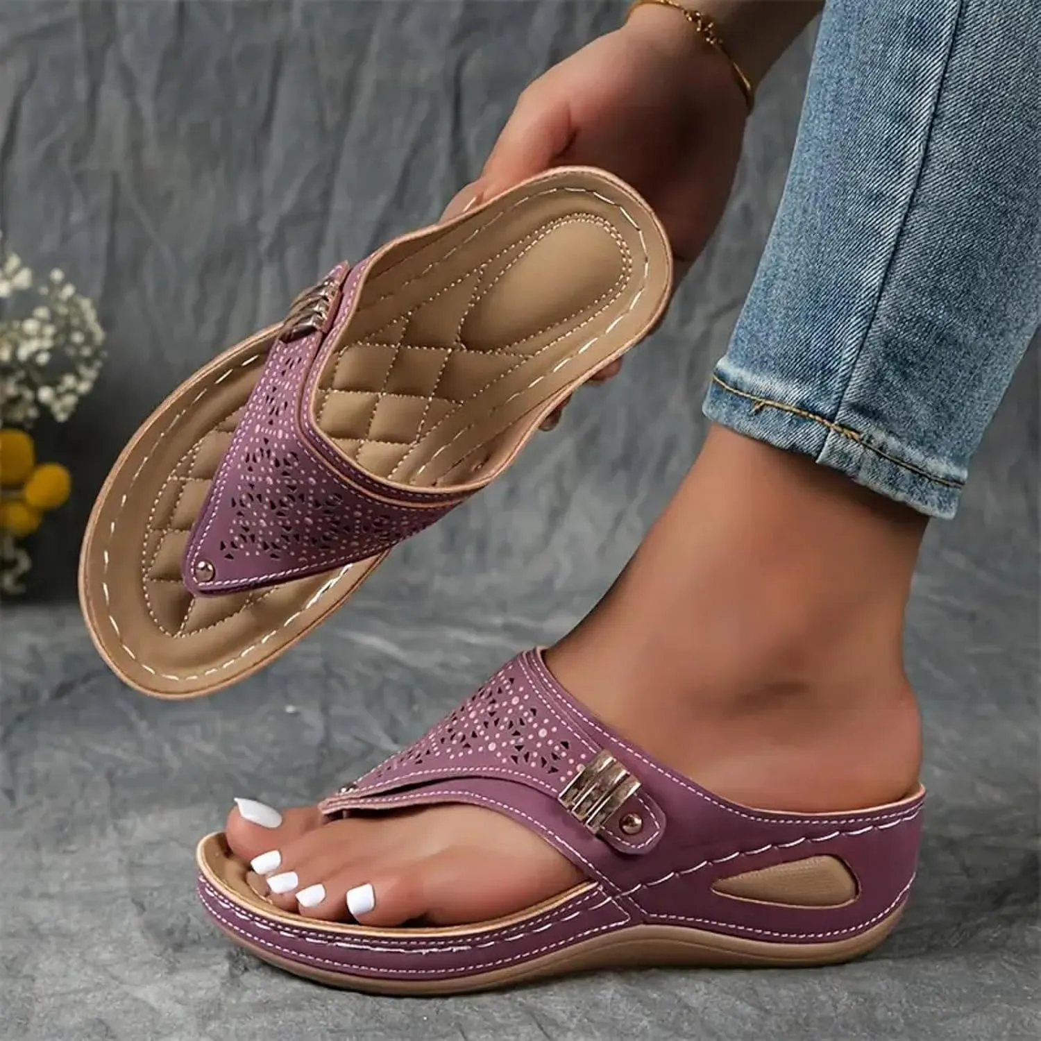 Orthopedic Sandals for Women Dressy Summer 2025, Womens Comfortable Sandal Arch Support Wedges Non Slip Flip Flops Slides