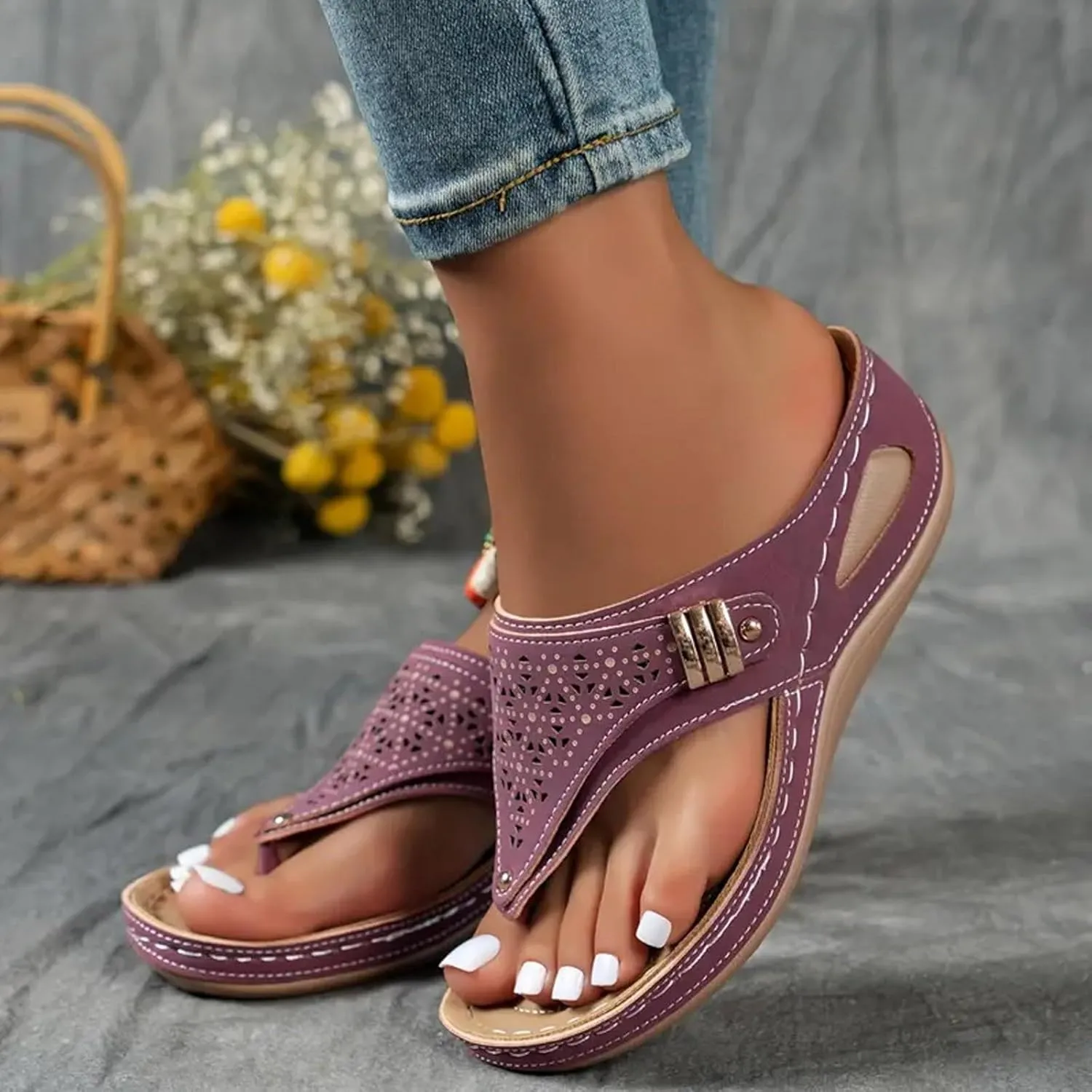 Orthopedic Sandals for Women Dressy Summer 2025, Womens Comfortable Sandal Arch Support Wedges Non Slip Flip Flops Slides