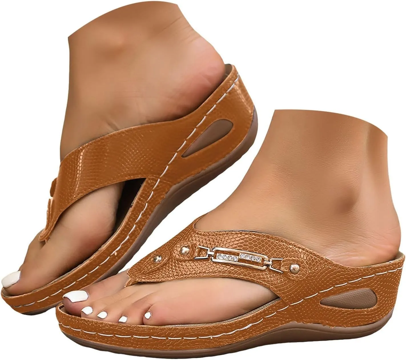 Orthopedic Sandals for Women Dressy Summer Comfortable Walking Sandals with Arch Support Slip On Flip Flops Open Toe Breathable Mesh Sports Sandal Wide Width Wedge Sandal Casual Beach Boho Shoes