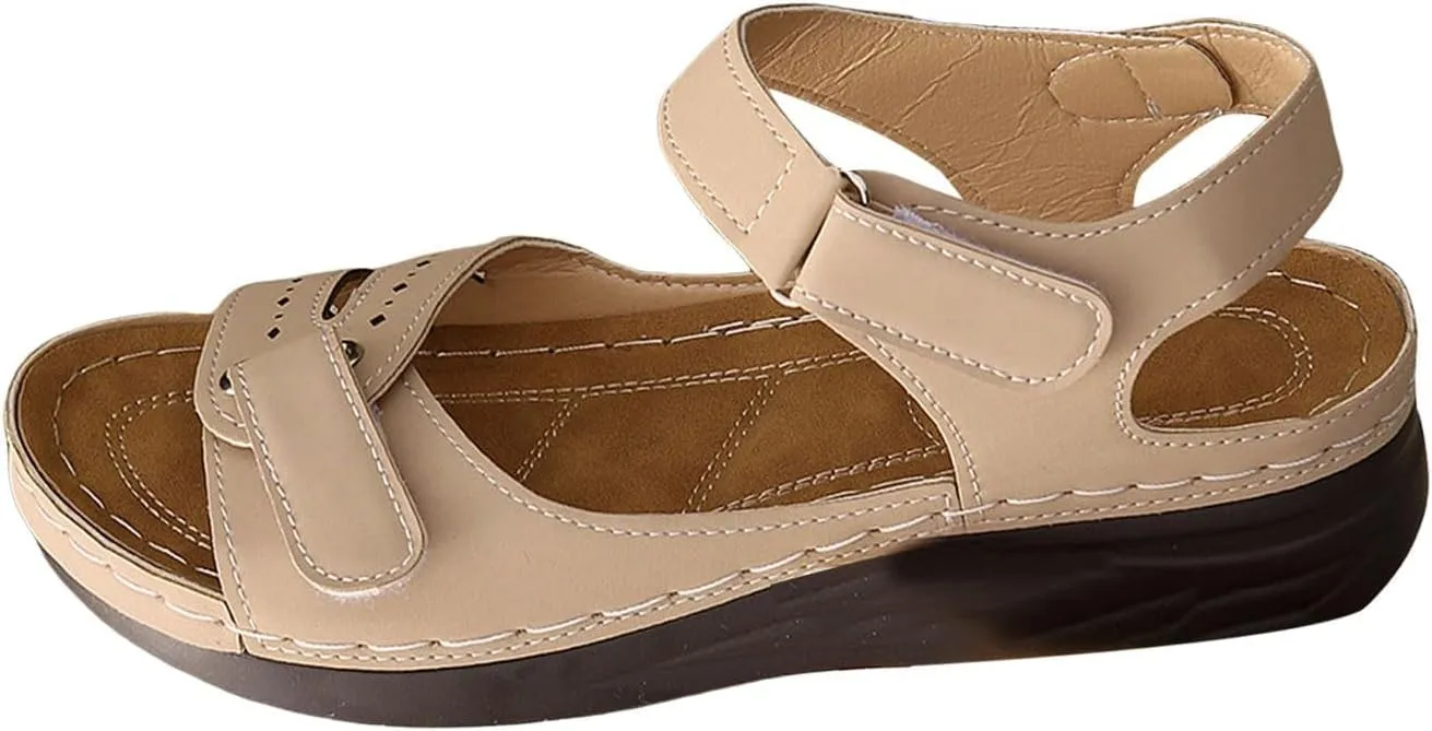 Orthopedic Sandals for Women Summer Arch Support Platform Sandals, Fashion Ankle Strap Buckle Wedges Fish Mouth Open Toe Slip on Sandal Beach Casual Slippers All Day Comfort