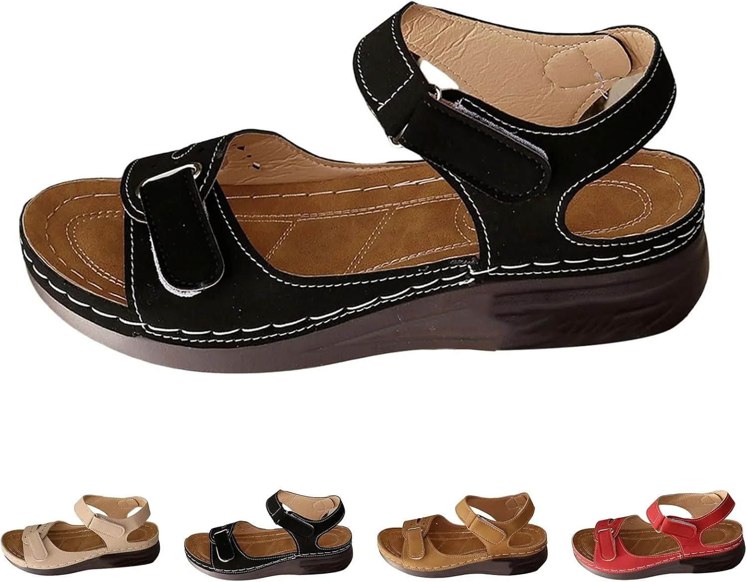 Orthopedic Sandals for Women Summer Arch Support Platform Sandals, Fashion Ankle Strap Buckle Wedges Fish Mouth Open Toe Slip on Sandal Beach Casual Slippers All Day Comfort