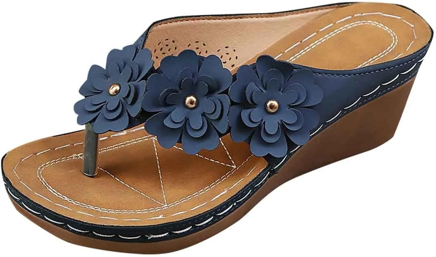Orthopedic Sandals for Women Summer Dressy Wide Width Flip Flops Comfortable Slip on Slippers Beach Walking Shoes Platform Sandals