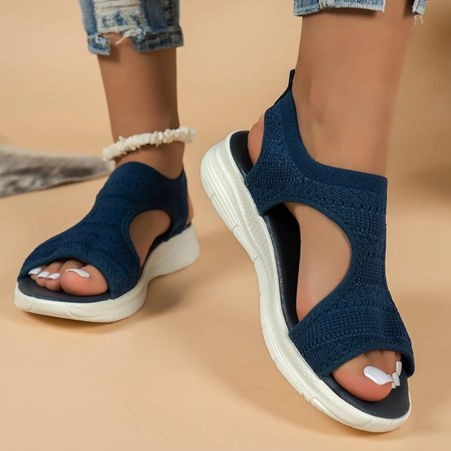 Orthopedic Sandals for Women with Arch Support Solid Color Wedge Sandals Open Toe Espadrilles Wedge Heels Sandals