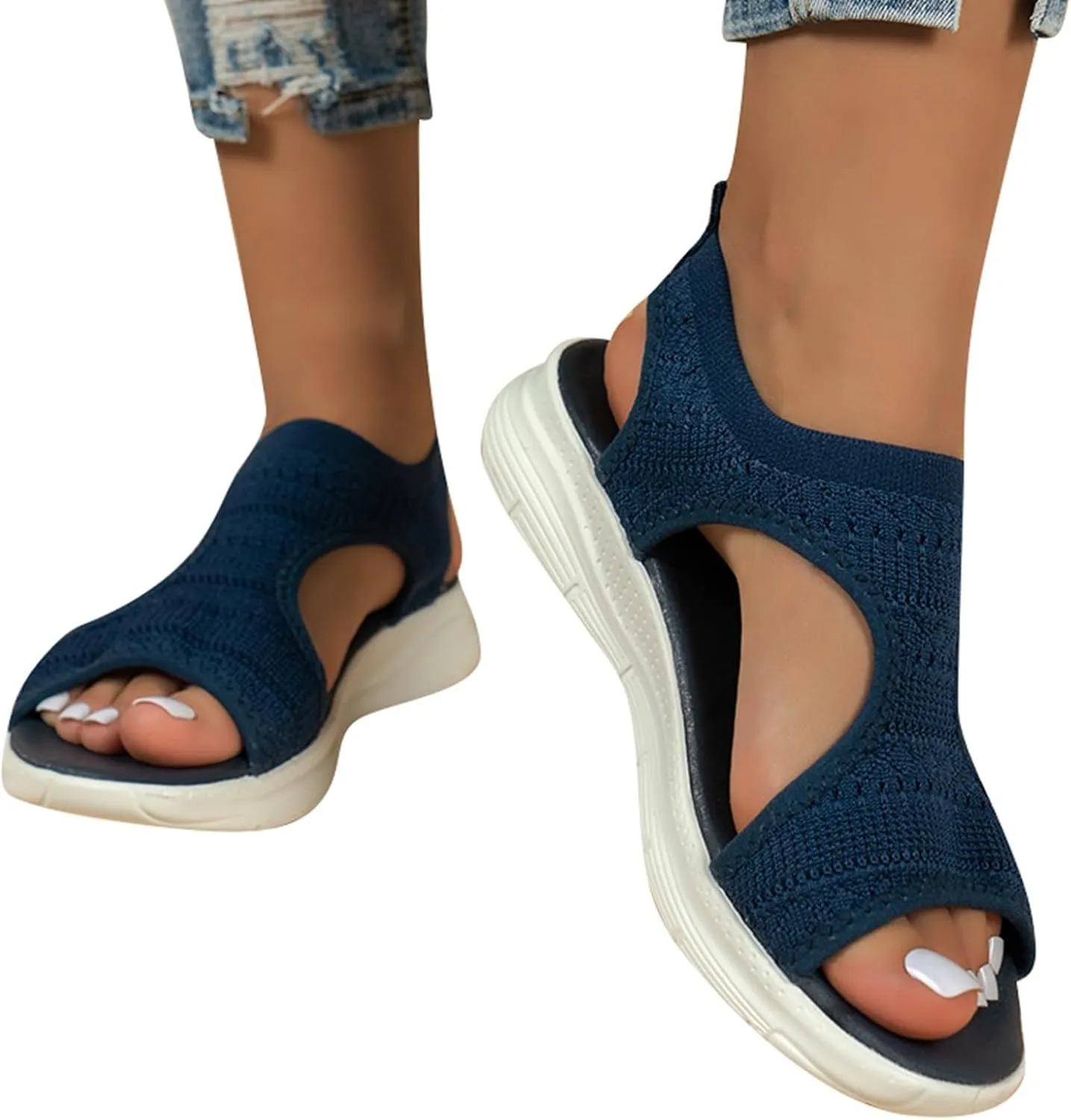 Orthopedic Sandals for Women with Arch Support Solid Color Wedge Sandals Open Toe Espadrilles Wedge Heels Sandals