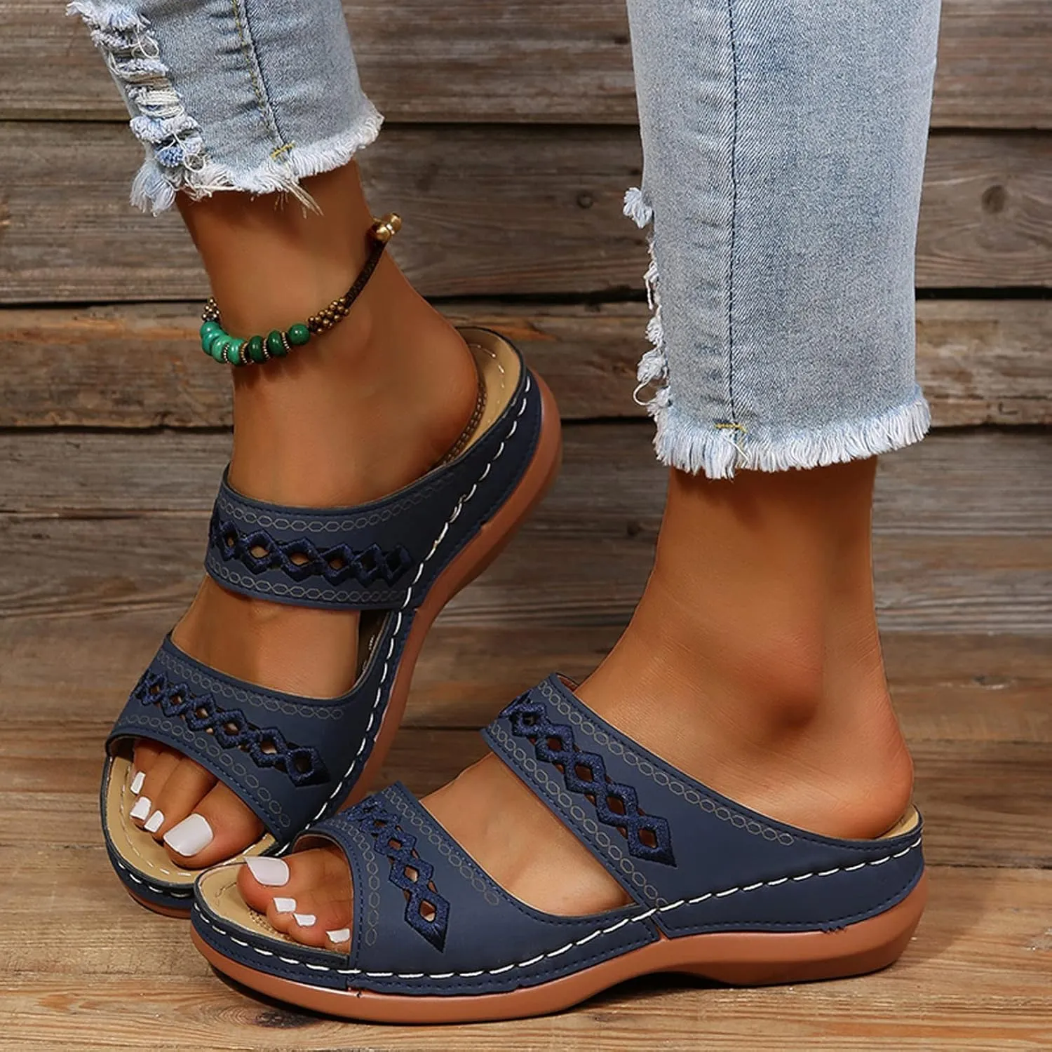 Orthopedic Sandals Womens Walking Slippers with Arch Support Anti-Slip Breathable Sandal Open Toe Wedge Sandals