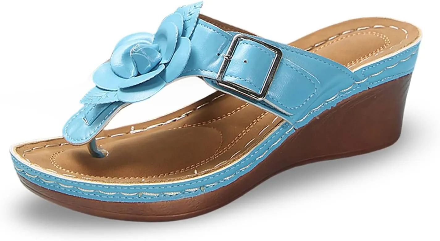 Orthopedic Slides Sandals for Women Flower Thong Strap Slip on Sandal Arch Support Ankle Strap Beach Walking Shoes