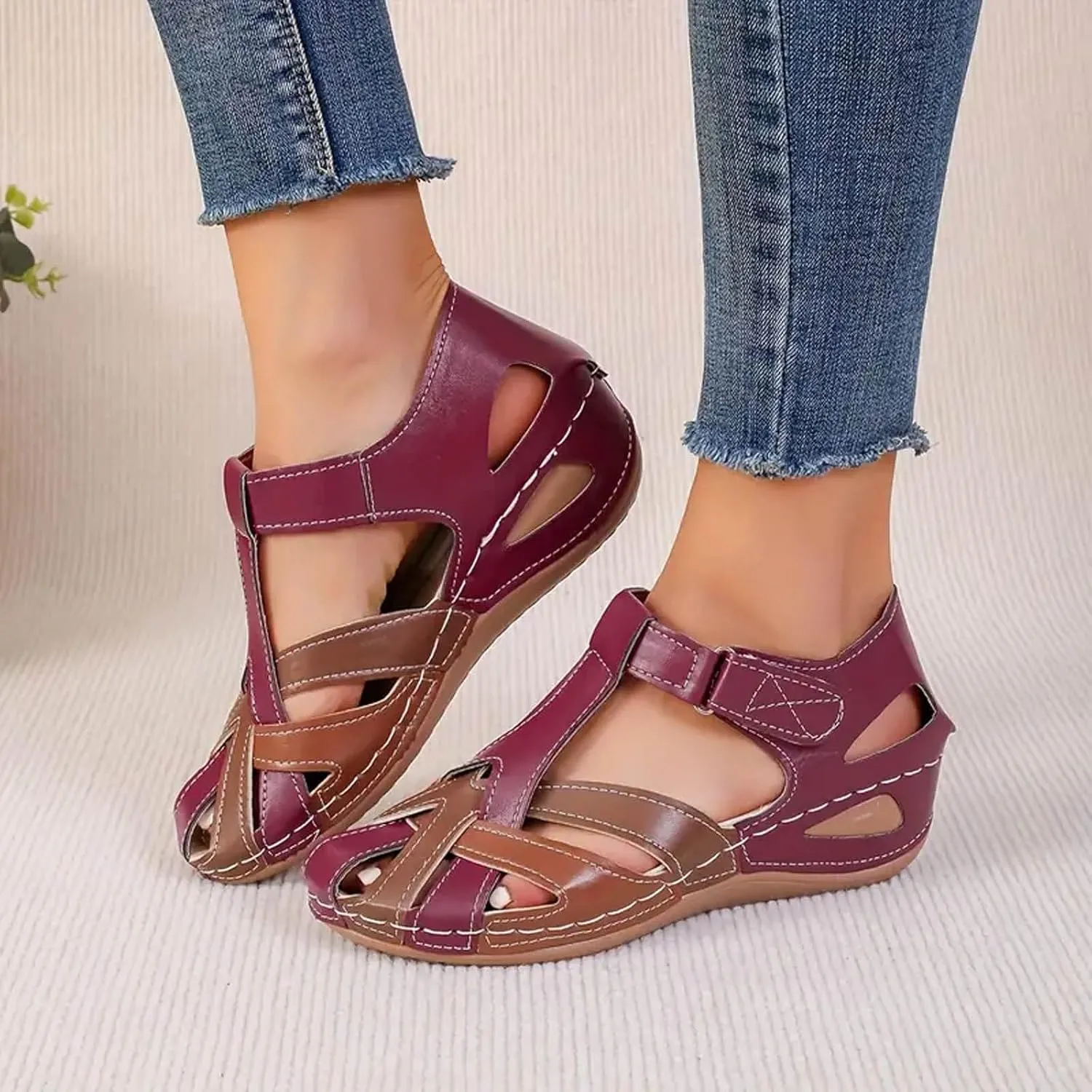 Orthopedic Wedge Sandals for Women Summer Dressy 2025 New Closed Toe Breathable Sandal with Arch Support Shoes Low Wedges Comfortable Walking Flat Beach Sandals