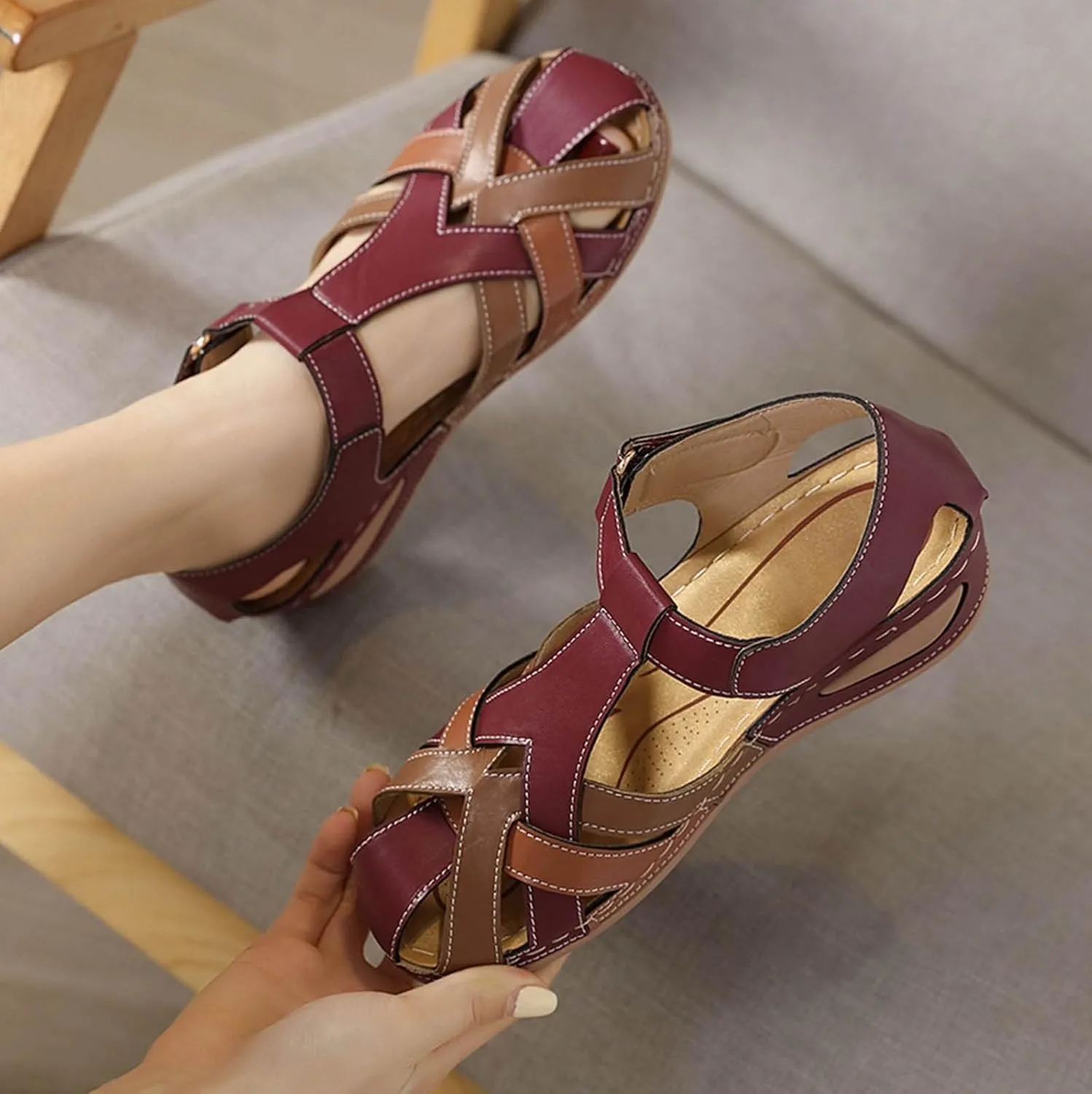 Orthopedic Wedge Sandals for Women Summer Dressy 2025 New Closed Toe Breathable Sandal with Arch Support Shoes Low Wedges Comfortable Walking Flat Beach Sandals
