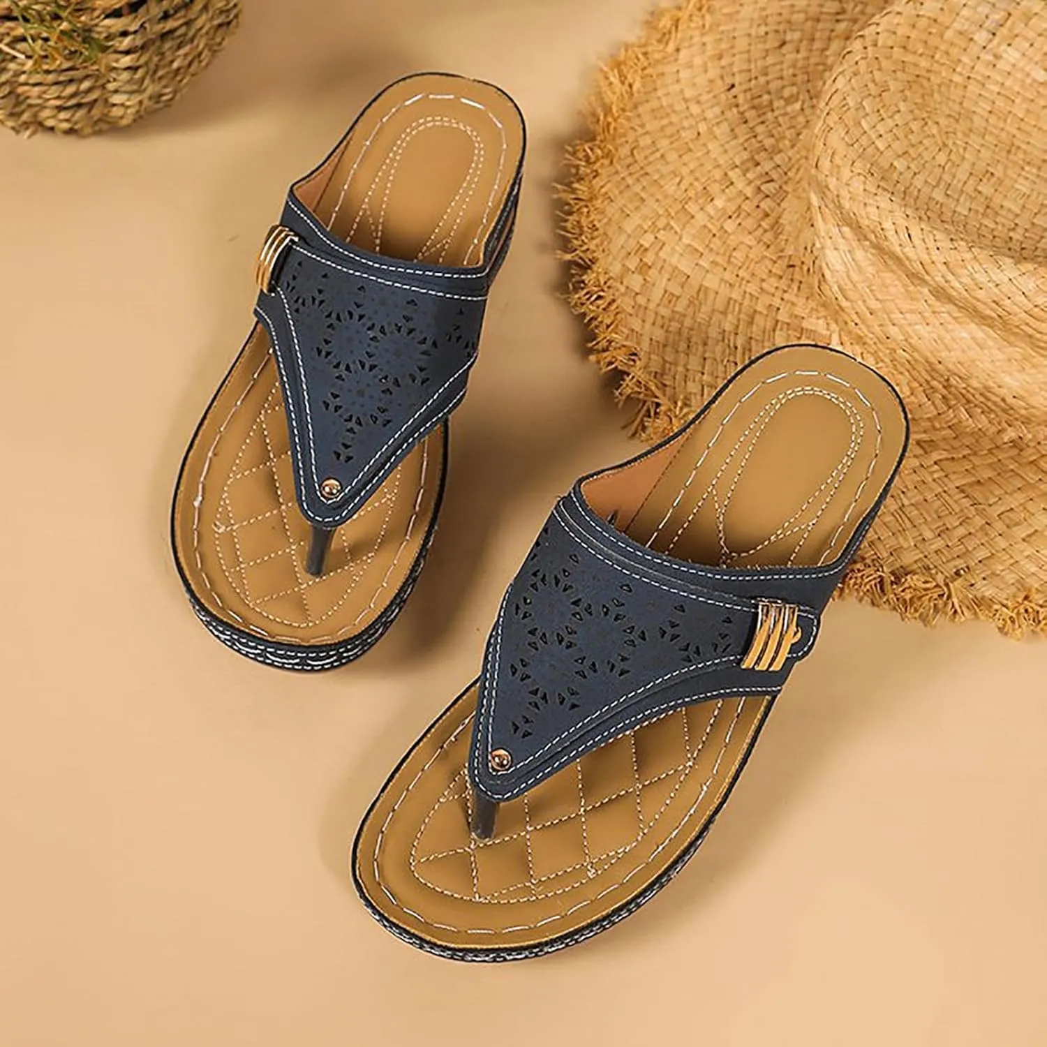 Orthopedic Wedge Sandals for Women Summer Dressy 2025 New Comfortable Arch Support Wedge Sandal Non Slip Flip Flops Shoes Casual Breathable Open Toe Mesh Hollow Sports Beach Sandals