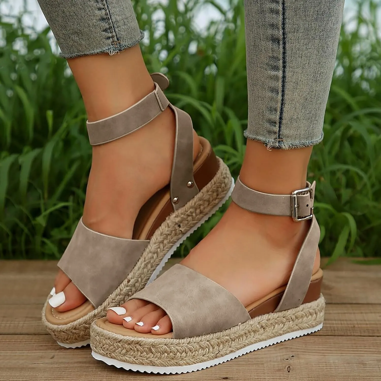 Orthopedic Wedge Sandals for Women Summer Dressy 2025 Open Toe Buckle Ankle Strap Espadrilles Flatform Sandal Women's Platform Wedges Comfortable Casual Shoes