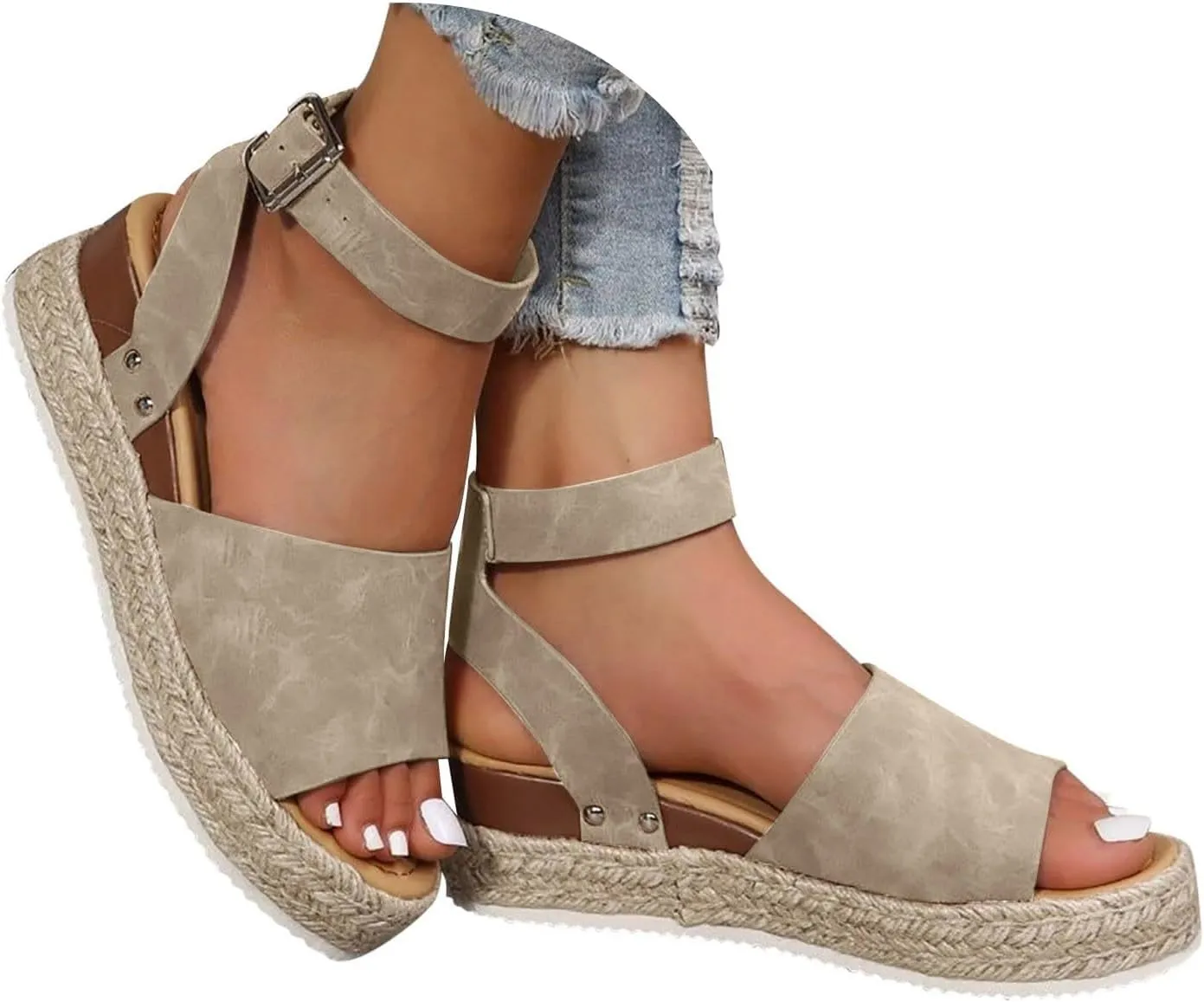 Orthopedic Wedge Sandals for Women Summer Dressy 2025 Open Toe Buckle Ankle Strap Espadrilles Flatform Sandal Women's Platform Wedges Comfortable Casual Shoes