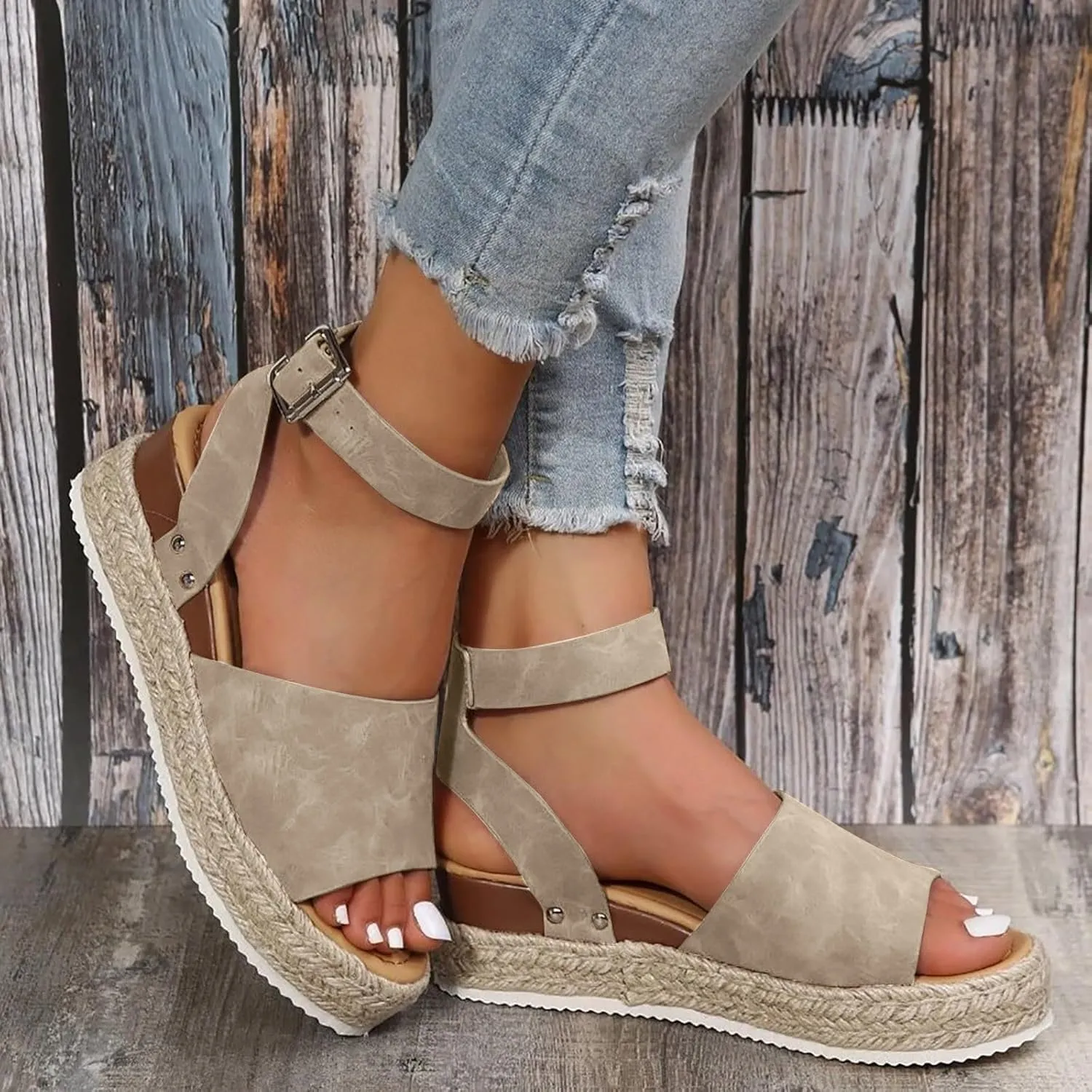 Orthopedic Wedge Sandals for Women Summer Dressy 2025 Open Toe Buckle Ankle Strap Espadrilles Flatform Sandal Women's Platform Wedges Comfortable Casual Shoes