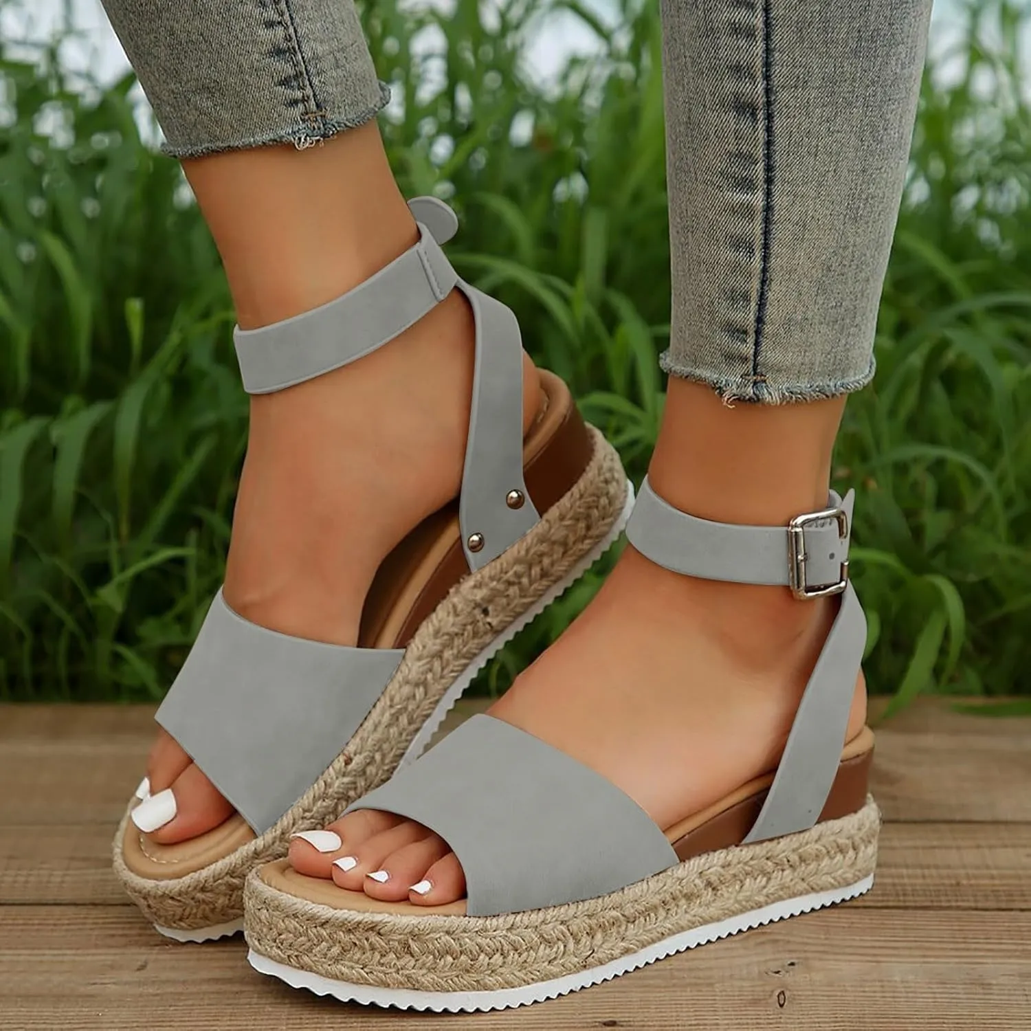 Orthopedic Wedge Sandals for Women Summer Dressy 2025 Women's Pretty Buckle Ankle Sandal Casual Open Strap Wedge Arch Support Sandals for Boho Vacation Party