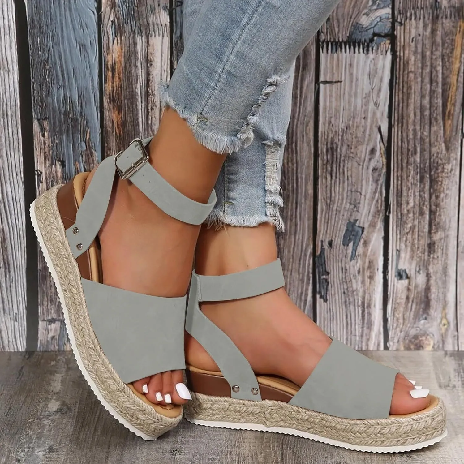 Orthopedic Wedge Sandals for Women Summer Dressy 2025 Women's Pretty Buckle Ankle Sandal Casual Open Strap Wedge Arch Support Sandals for Boho Vacation Party