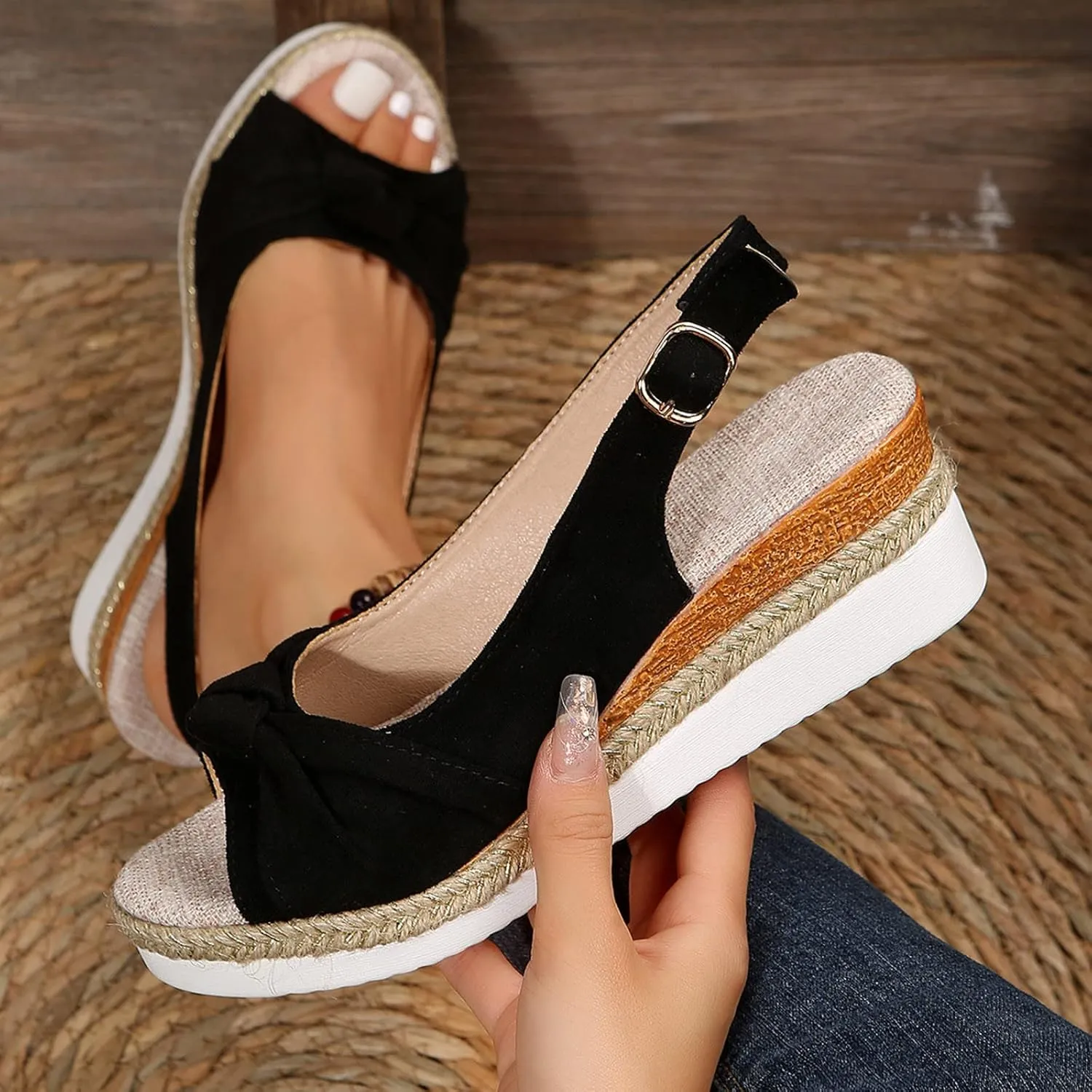 Orthopedic Wedge Sandals for Women Summer Dressy 2025 Womens Walking Arch Support Wedge Sandal Open Toe Ankle Strap Platform Beach Casual Slip on Sandals Beach Dress Comfortable Shoes