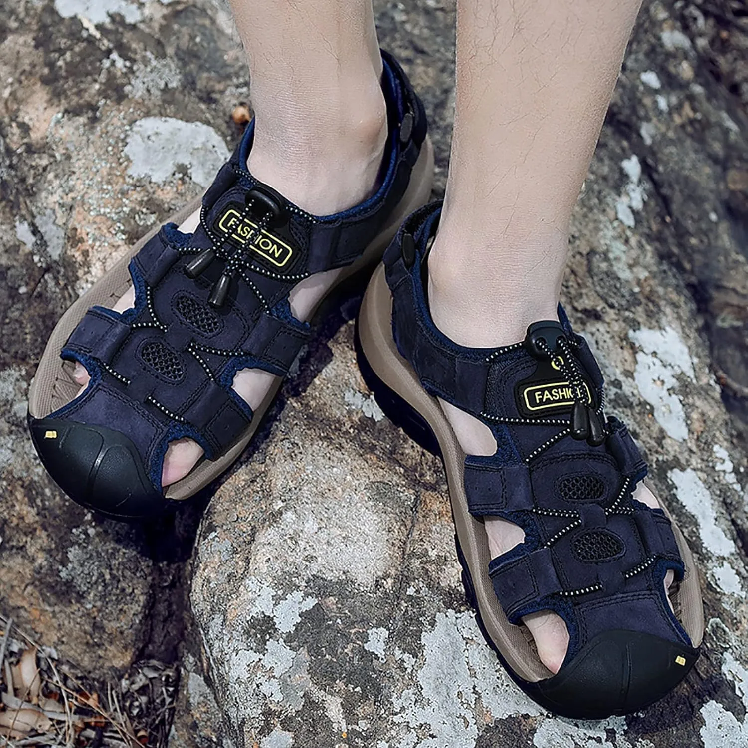 Outdoor Summer Walking Beach Hiking Fishing Barefoot Footwear Shoes Leather Sandals For Men Mens Comfort Sandals