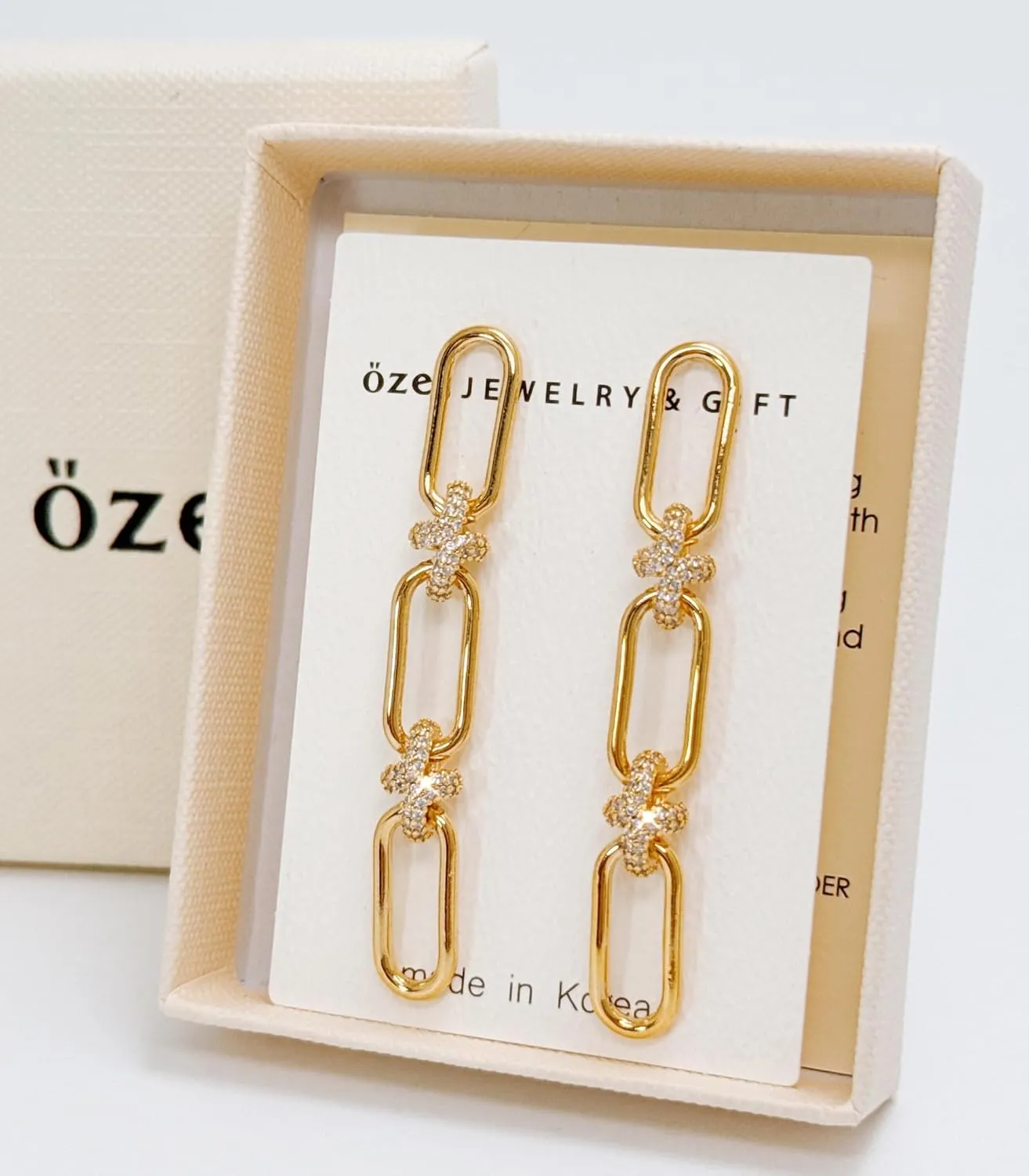 OZEL 14K Gold & Silver Plated Paperclip Chain Earrings with Cubic Zirconia  Dangle, Hoop, Huggie, Stud Styles  Womens Fashion Jewelry Gift