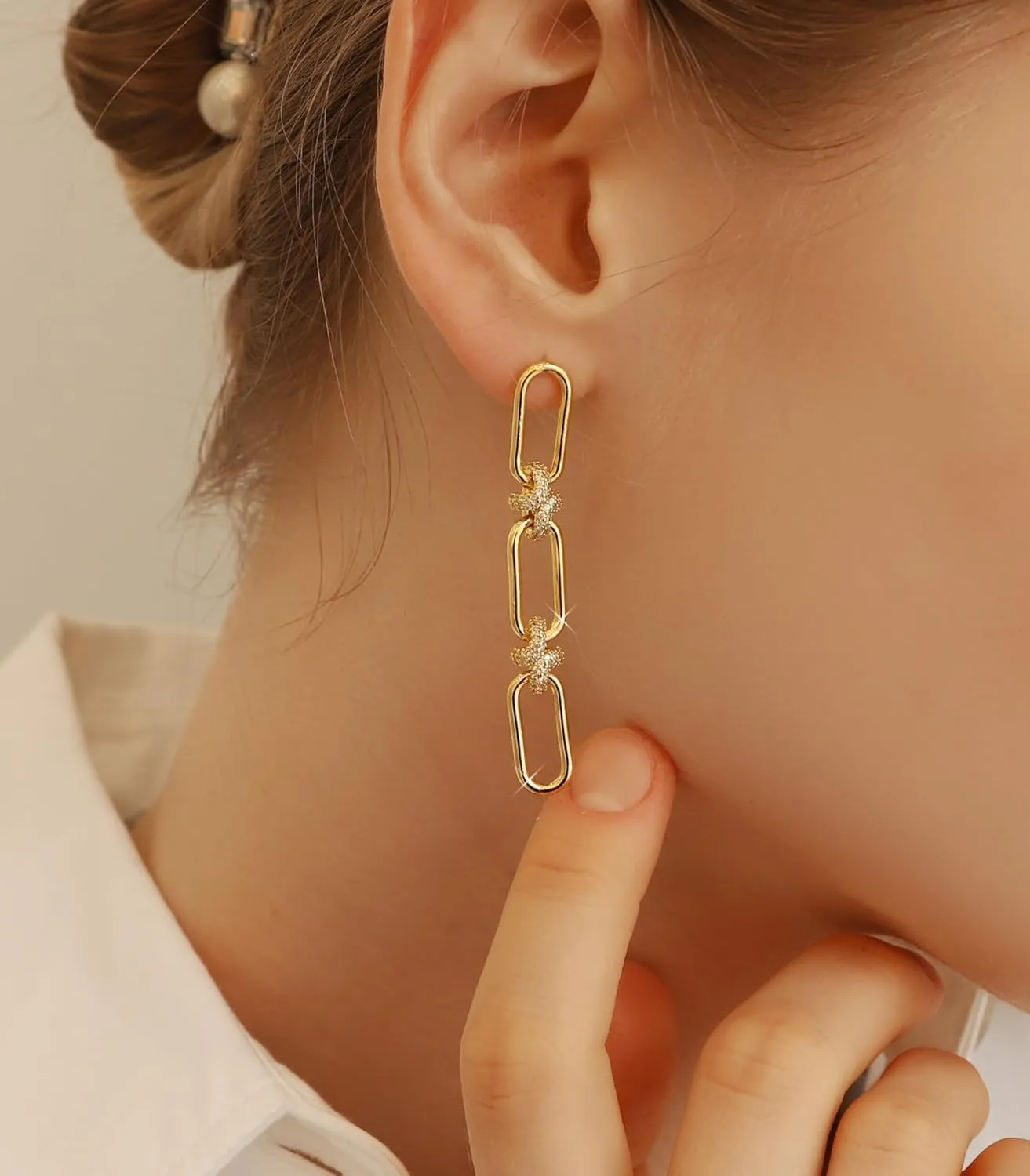 OZEL 14K Gold & Silver Plated Paperclip Chain Earrings with Cubic Zirconia  Dangle, Hoop, Huggie, Stud Styles  Womens Fashion Jewelry Gift
