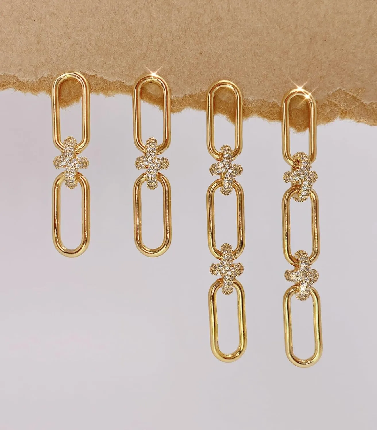 OZEL 14K Gold & Silver Plated Paperclip Chain Earrings with Cubic Zirconia  Dangle, Hoop, Huggie, Stud Styles  Womens Fashion Jewelry Gift