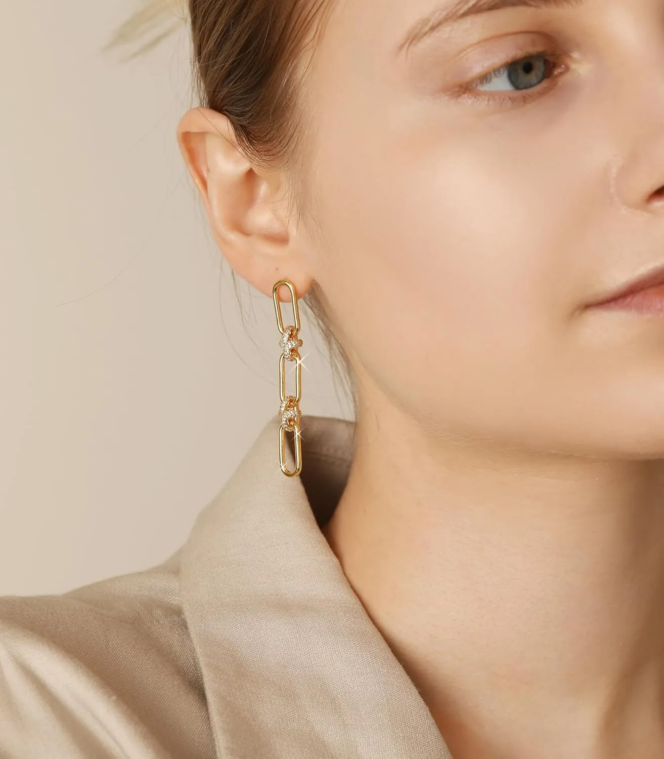 OZEL 14K Gold & Silver Plated Paperclip Chain Earrings with Cubic Zirconia  Dangle, Hoop, Huggie, Stud Styles  Womens Fashion Jewelry Gift