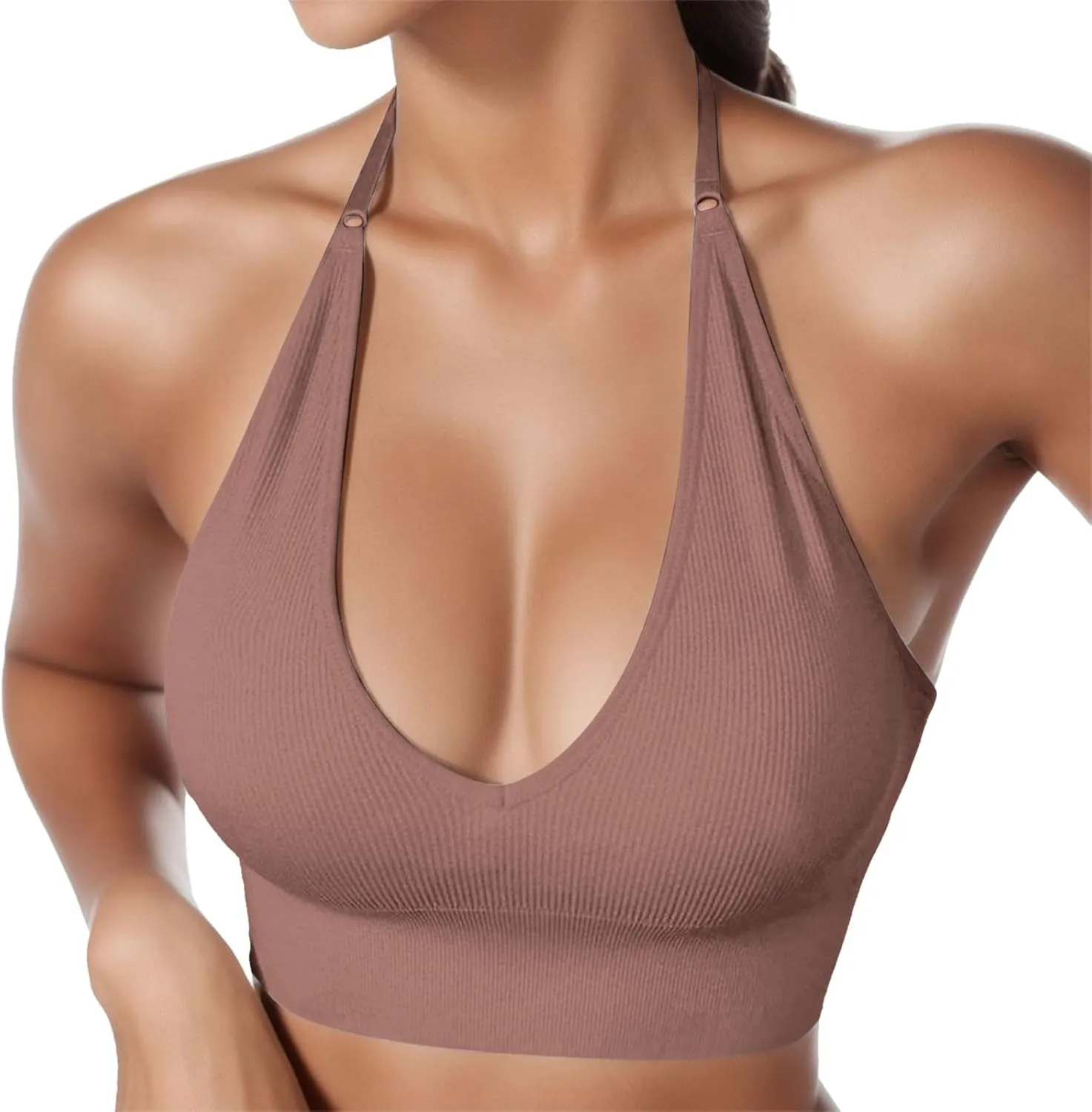 Padded Sports Bras for Women Halter Backless Push Up Deep V Sexy Adjustable Running Workout Gym Yoga Bra Supportive Bralettes