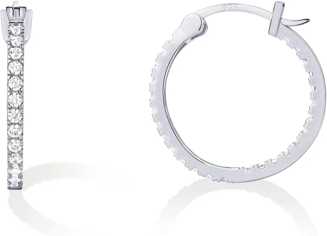 PAVOI 14K Gold Plated 925 Sterling Silver Post Cubic Zirconia Hoop Earrings 30/15mm