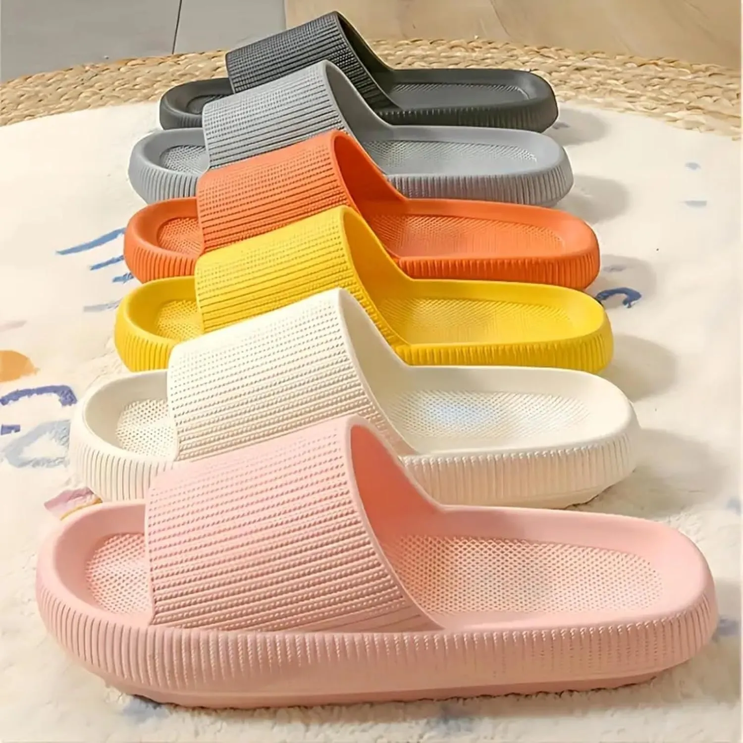 Pillow Slippers for Women and Men, Cloud Slides Shower Sandals House Shoes, Lightweight, Thick Sole, Non-Slip, Easy to Clean Beach Shoes Indoor Bathroom Sandals, Ultimate Comfort