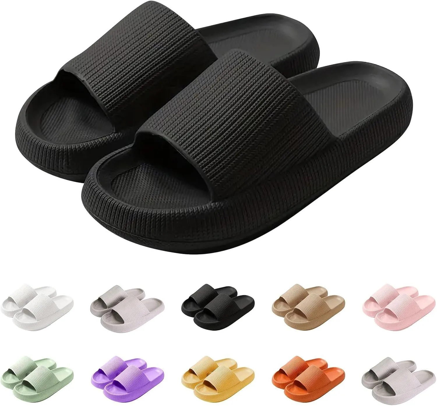 Pillow Slippers for Women and Men, Cloud Slides Shower Sandals House Shoes, Lightweight, Thick Sole, Non-Slip, Easy to Clean Beach Shoes Indoor Bathroom Sandals, Ultimate Comfort