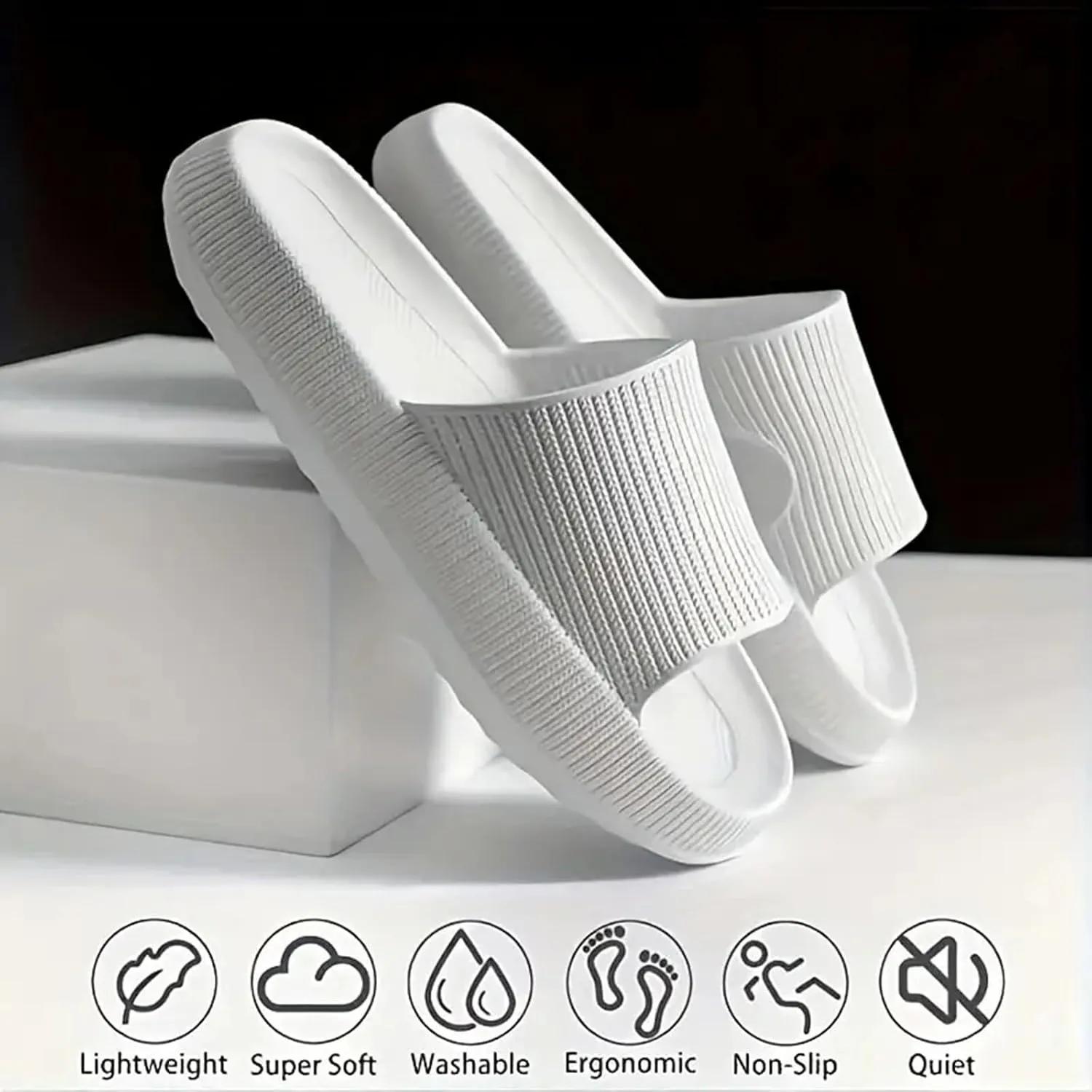 Pillow Slippers for Women and Men, Cloud Slides Shower Sandals House Shoes, Lightweight, Thick Sole, Non-Slip, Easy to Clean Beach Shoes Indoor Bathroom Sandals, Ultimate Comfort