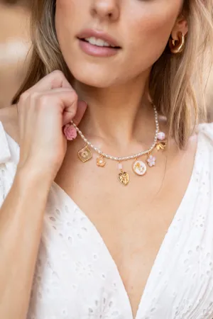 Pink Floral Charm Necklace
