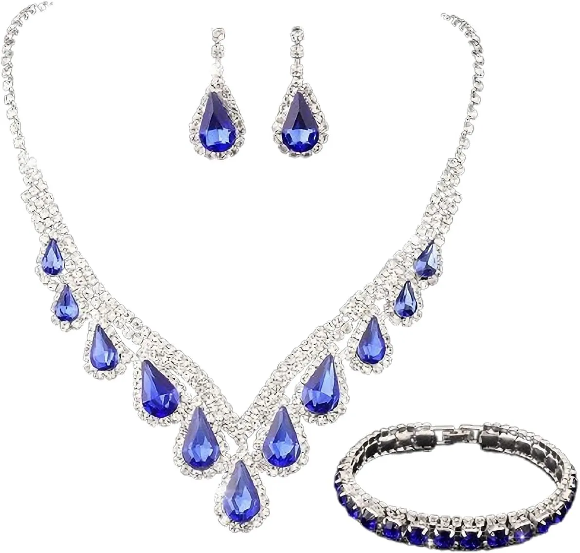PINKPIN 4pcs Jewelry Set for Women, Necklace Dangle Earrings Bracelet Set, Wedding Party Jewelry for Bridal Bridesmaid Evening Parties, and Dresses
