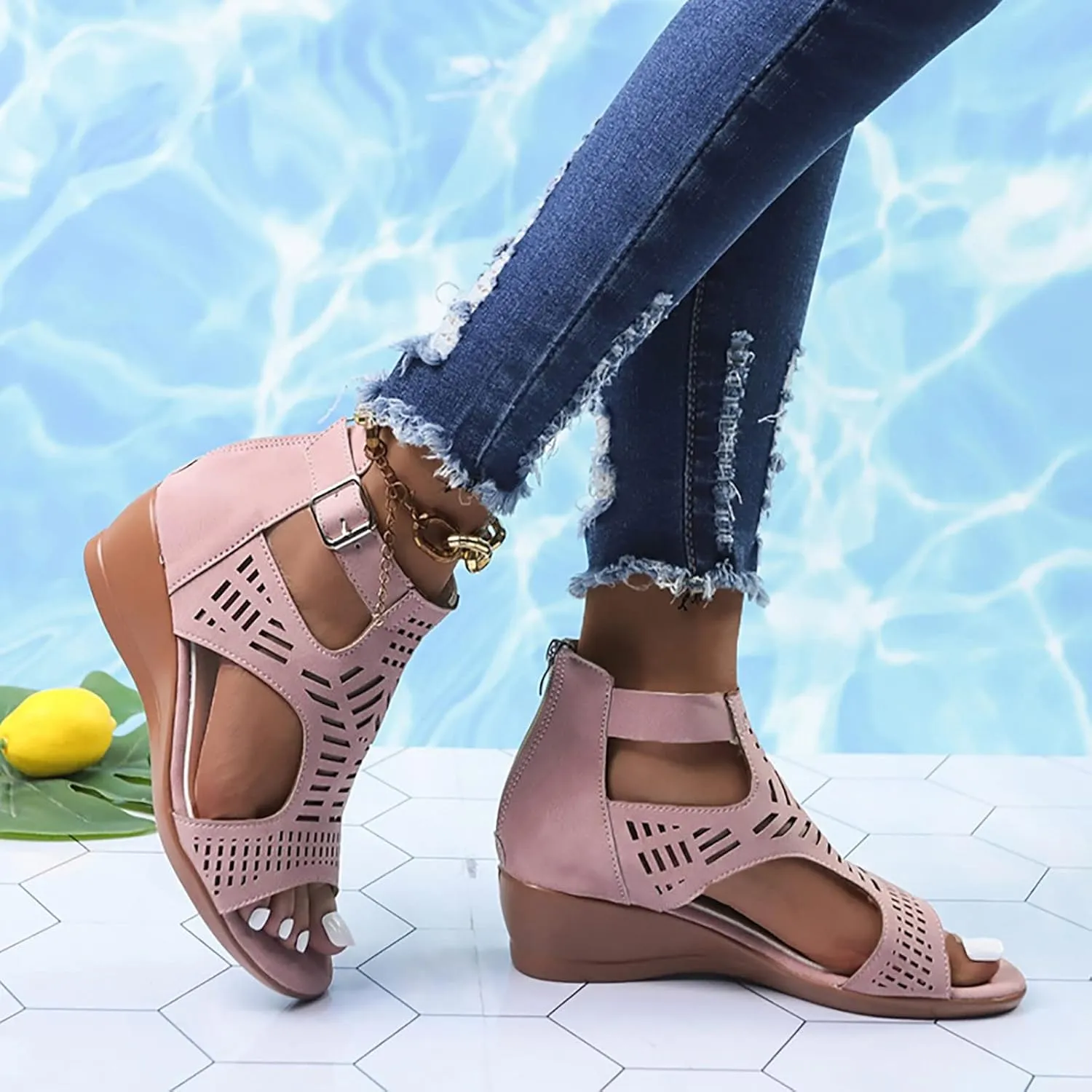 Platform Sandals Sandal Slip on Wedge Sandal Comfortable Wedge Shoes Shoes for Women Dressy Casual Womens Summer Open Toe Wedges Sandals Wide for Women Wide Width Womens Walking Comfortable