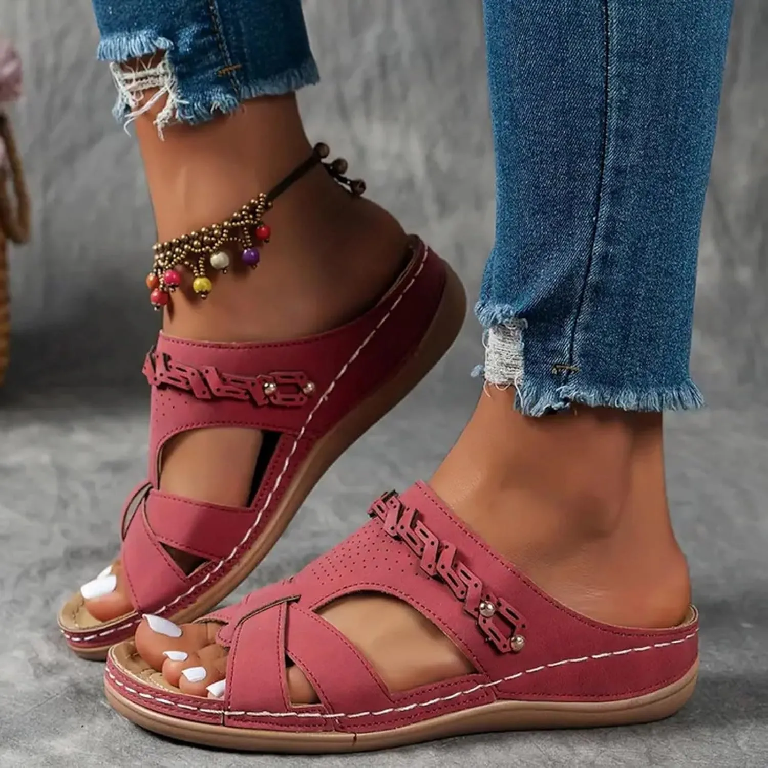 Platform Sandals Women Open Toe Comfort Yoga Mat Wedge Sandals Summer Trendy Thick Sole Slip on Platform Bohemian Shoes Dressy