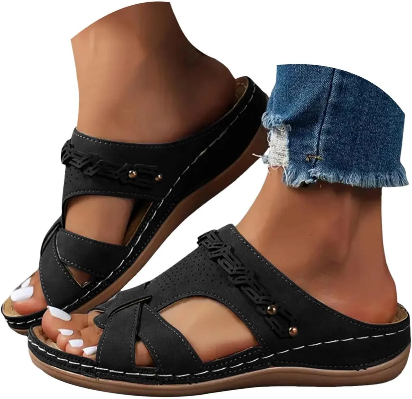 Platform Sandals Women Open Toe Comfort Yoga Mat Wedge Sandals Summer Trendy Thick Sole Slip on Platform Bohemian Shoes Dressy