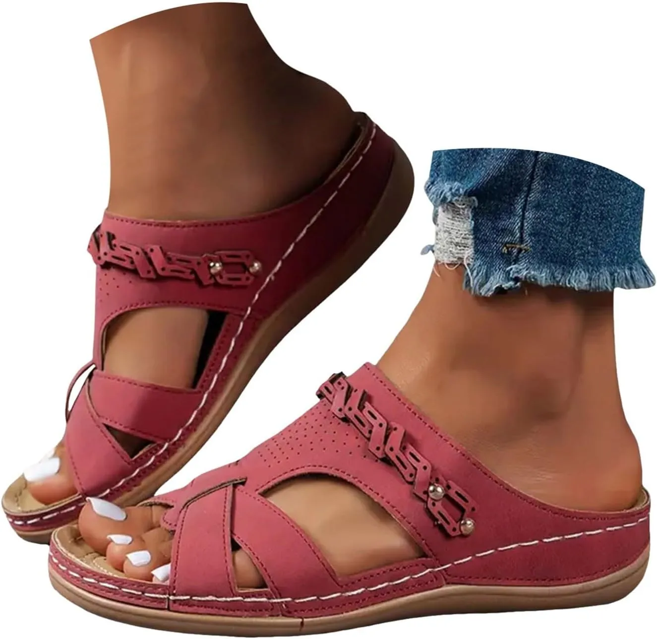Platform Sandals Women Open Toe Comfort Yoga Mat Wedge Sandals Summer Trendy Thick Sole Slip on Platform Bohemian Shoes Dressy